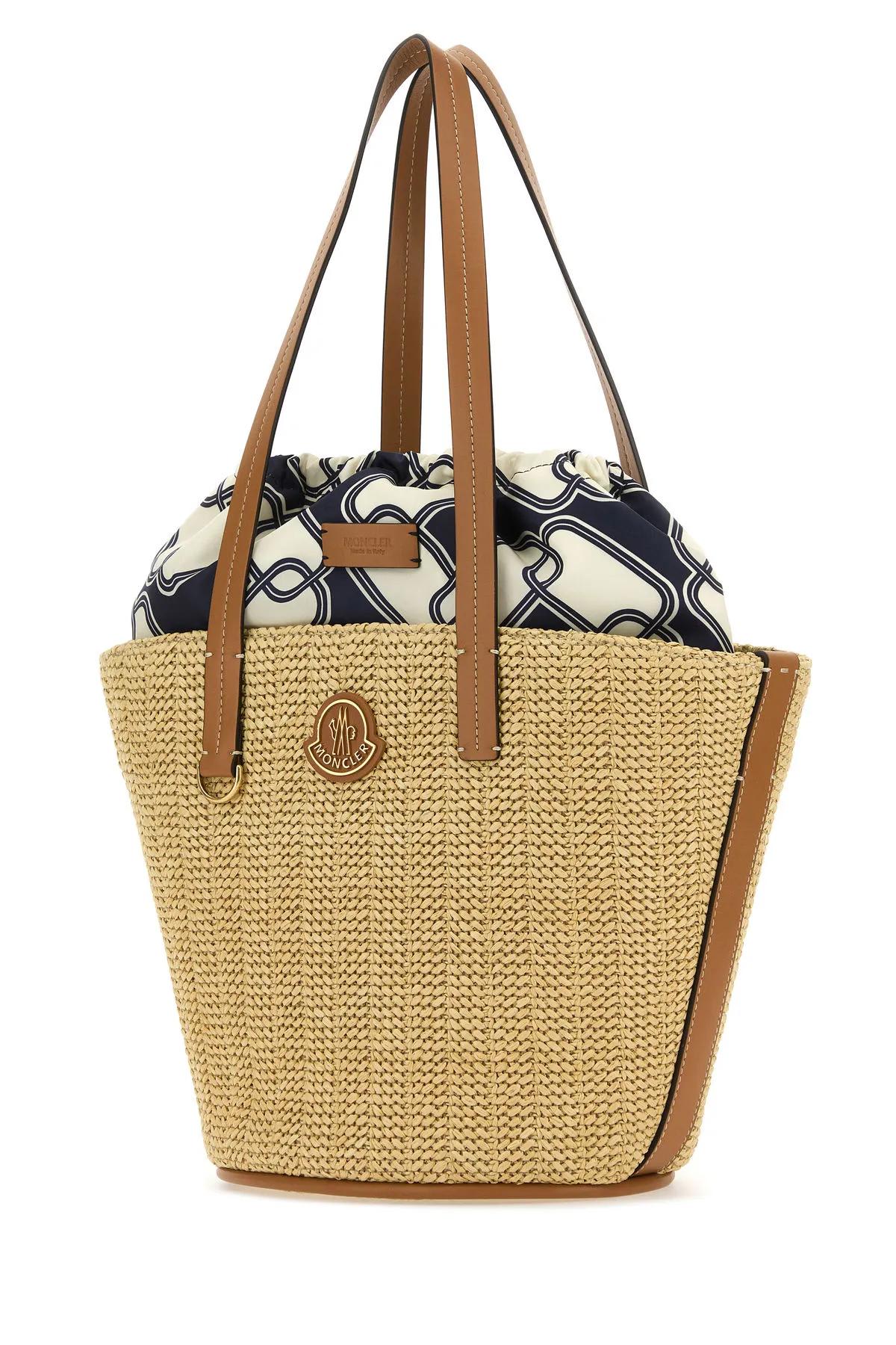 Moncler Raffia Small Hubba Shopping Bag In Beige