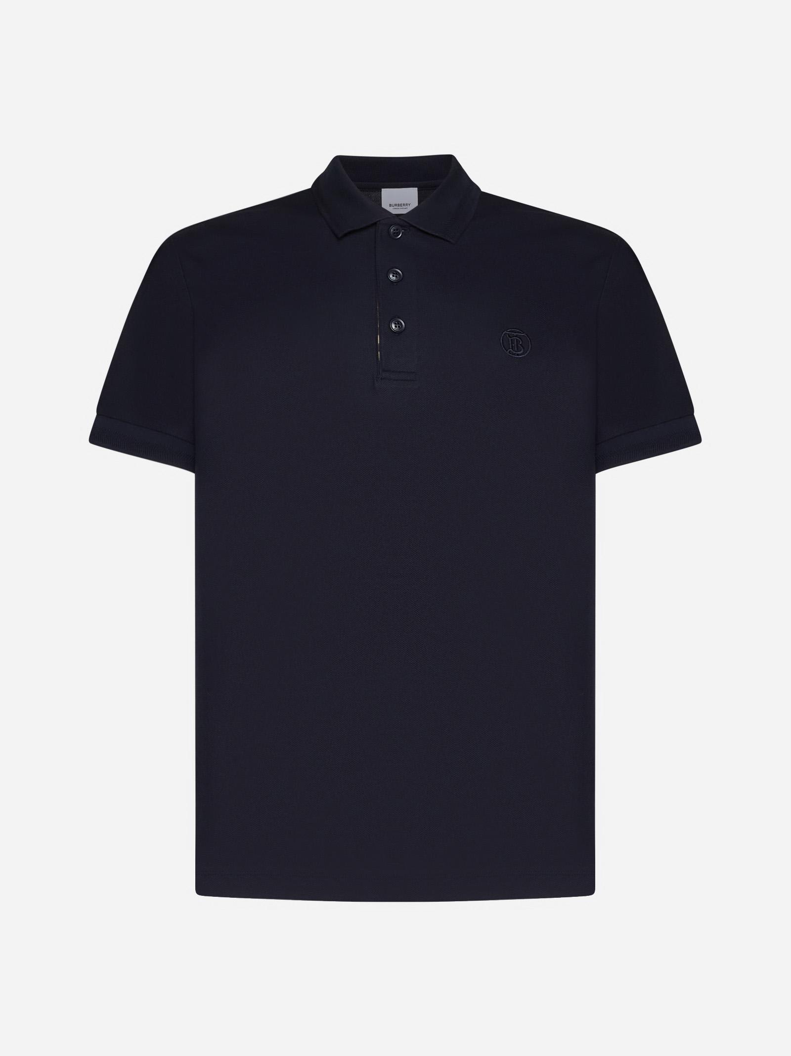 Shop Burberry Eddie Cotton Polo Shirt In Coal Blue