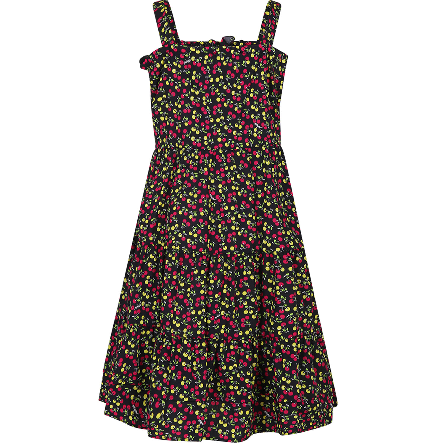 Shop Msgm Black Dress For Girl With Cherry Print