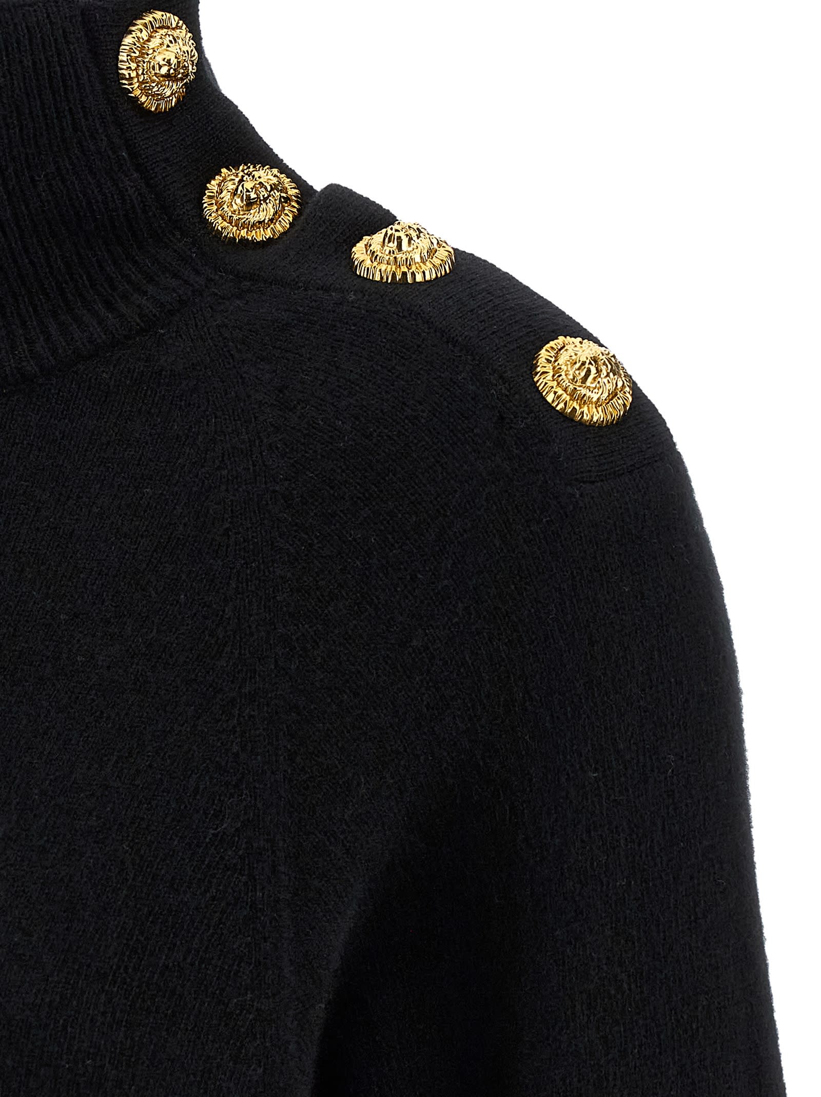 Balmain Turtleneck Mini Dress Decorative Buttons In Black