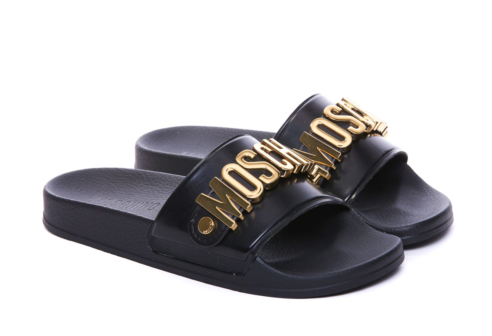 Shop Moschino Logo Lettering Sandals In Black