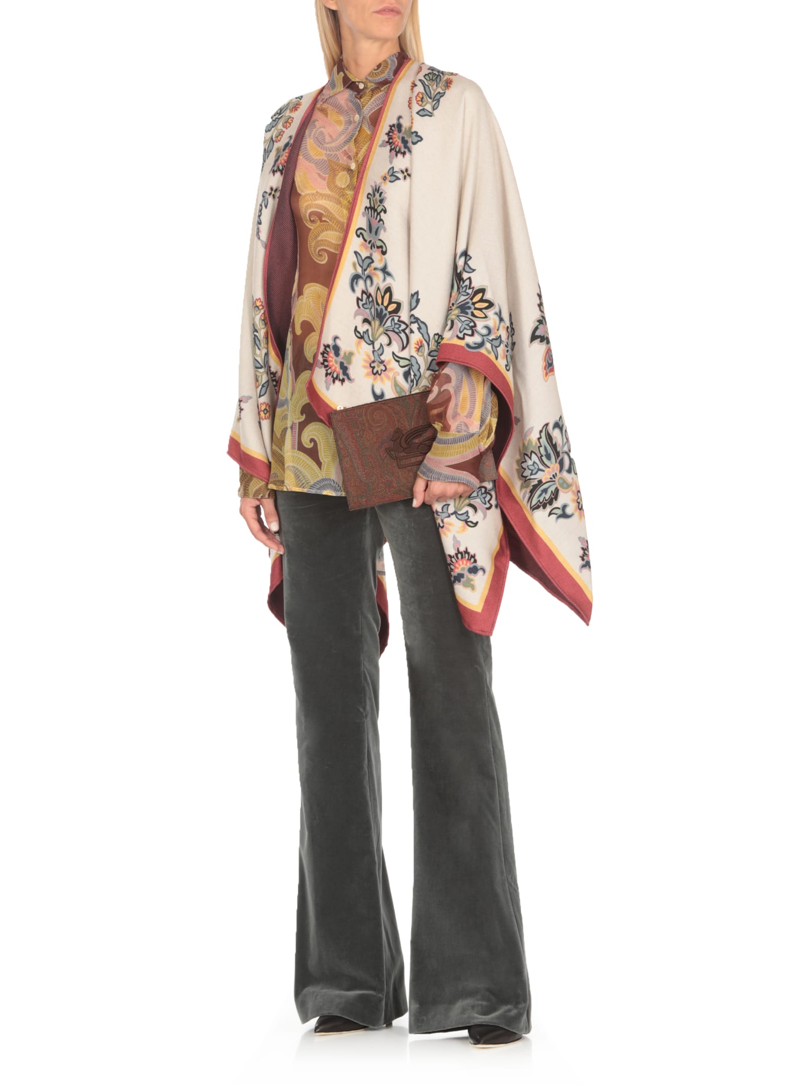 Shop Etro Poncho With Print In Ivory