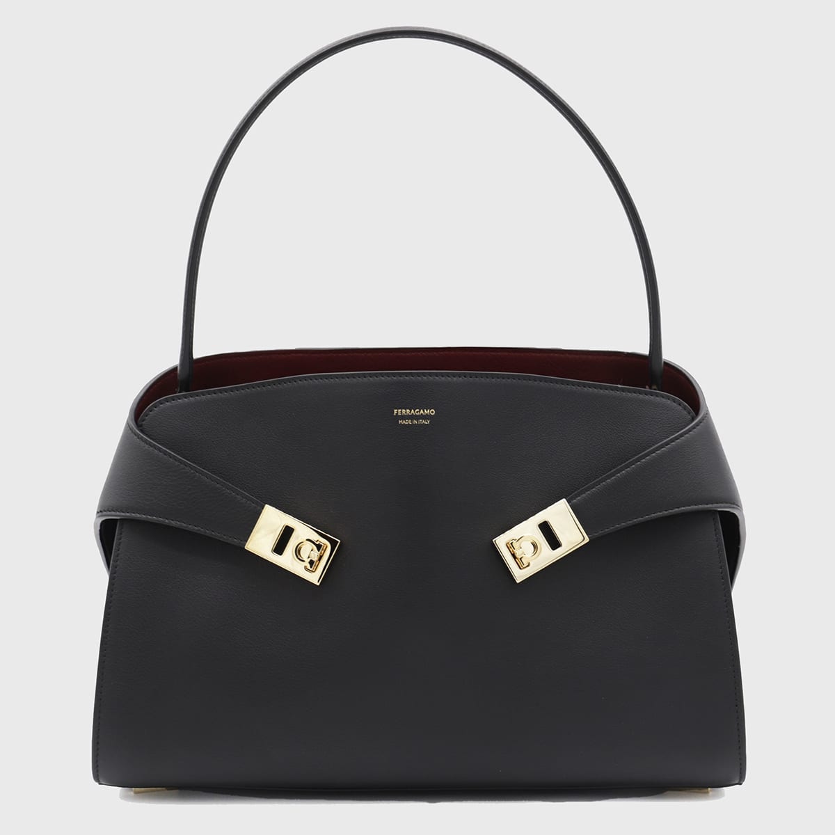 Black Calf Leather Top Handle Bag