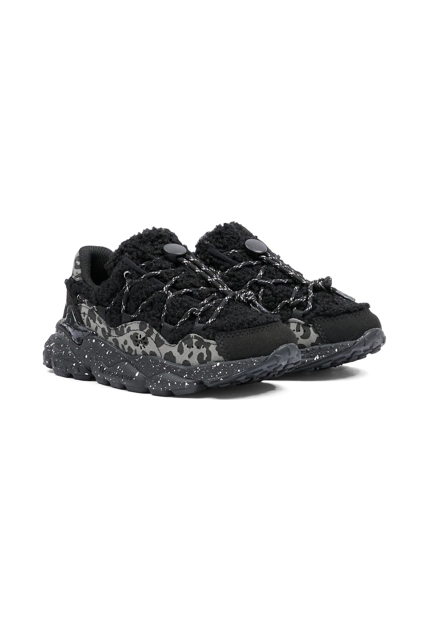 Flower Mountain Black Sneakers For Boy In Multi