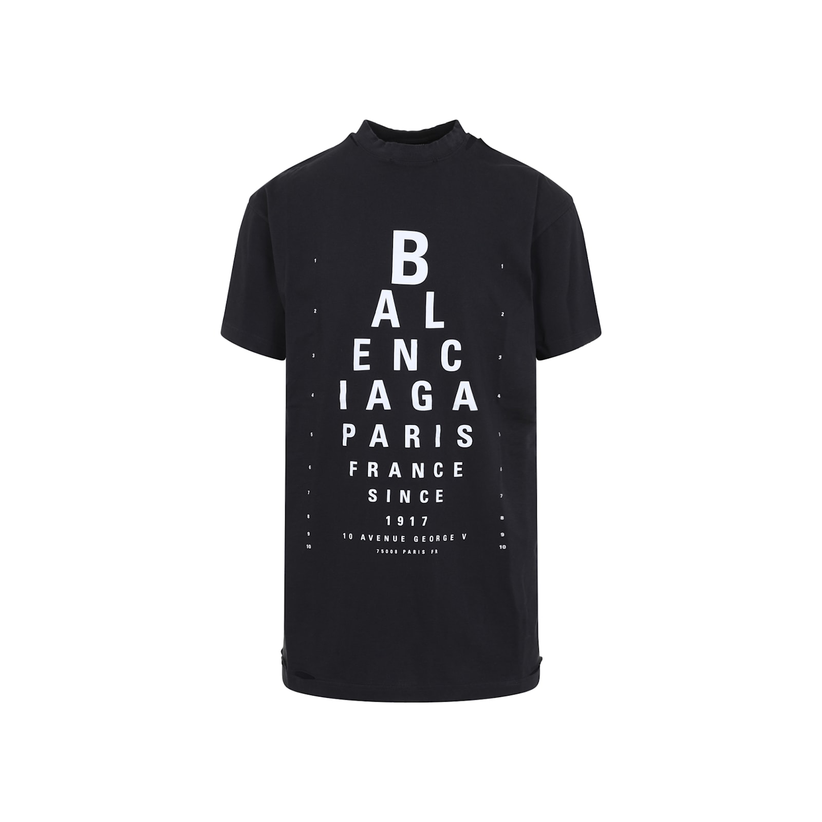 Balenciaga High Neck Black Tee With Contrasting Text