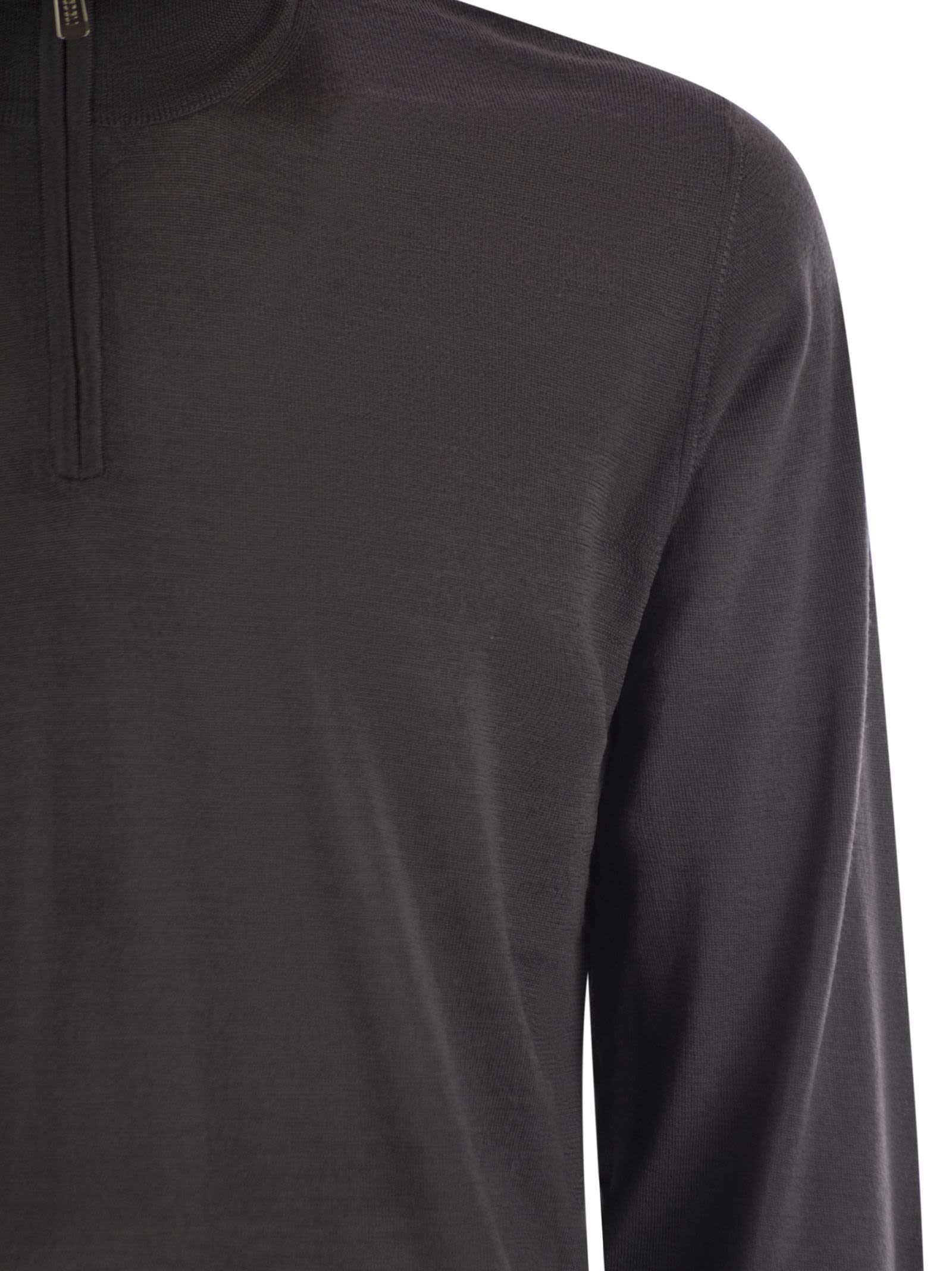 Fedeli Favonio Superfine Wool Half Zip Sweater In Gray