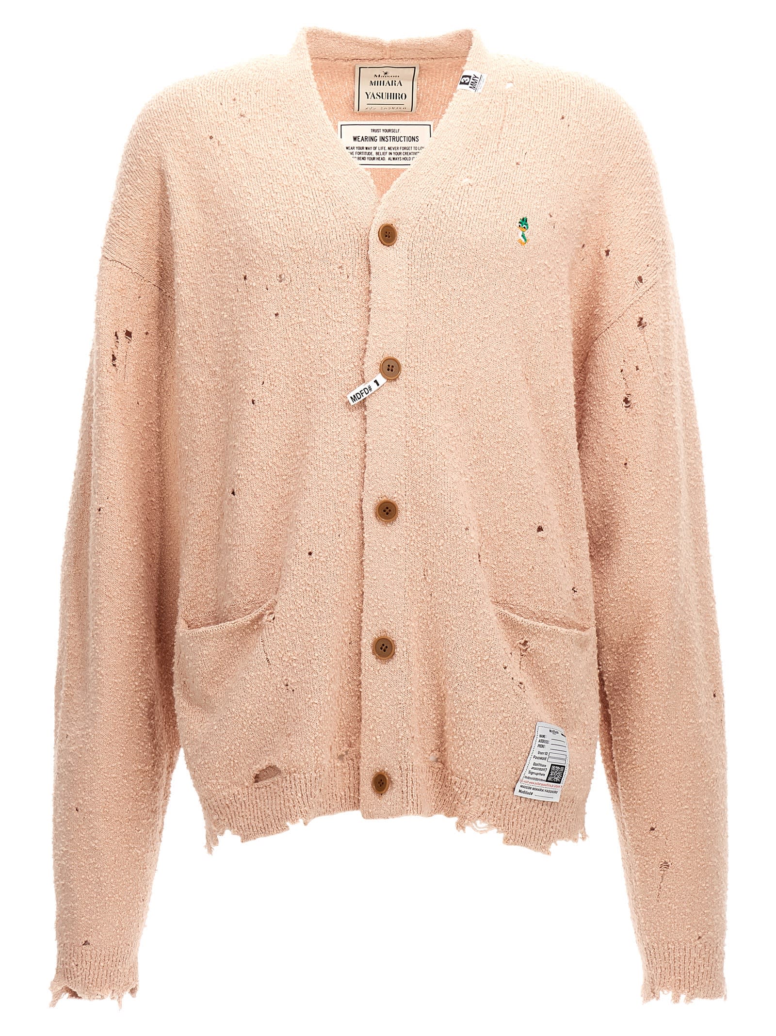 Shop Miharayasuhiro Distressed Cardigan In Pink