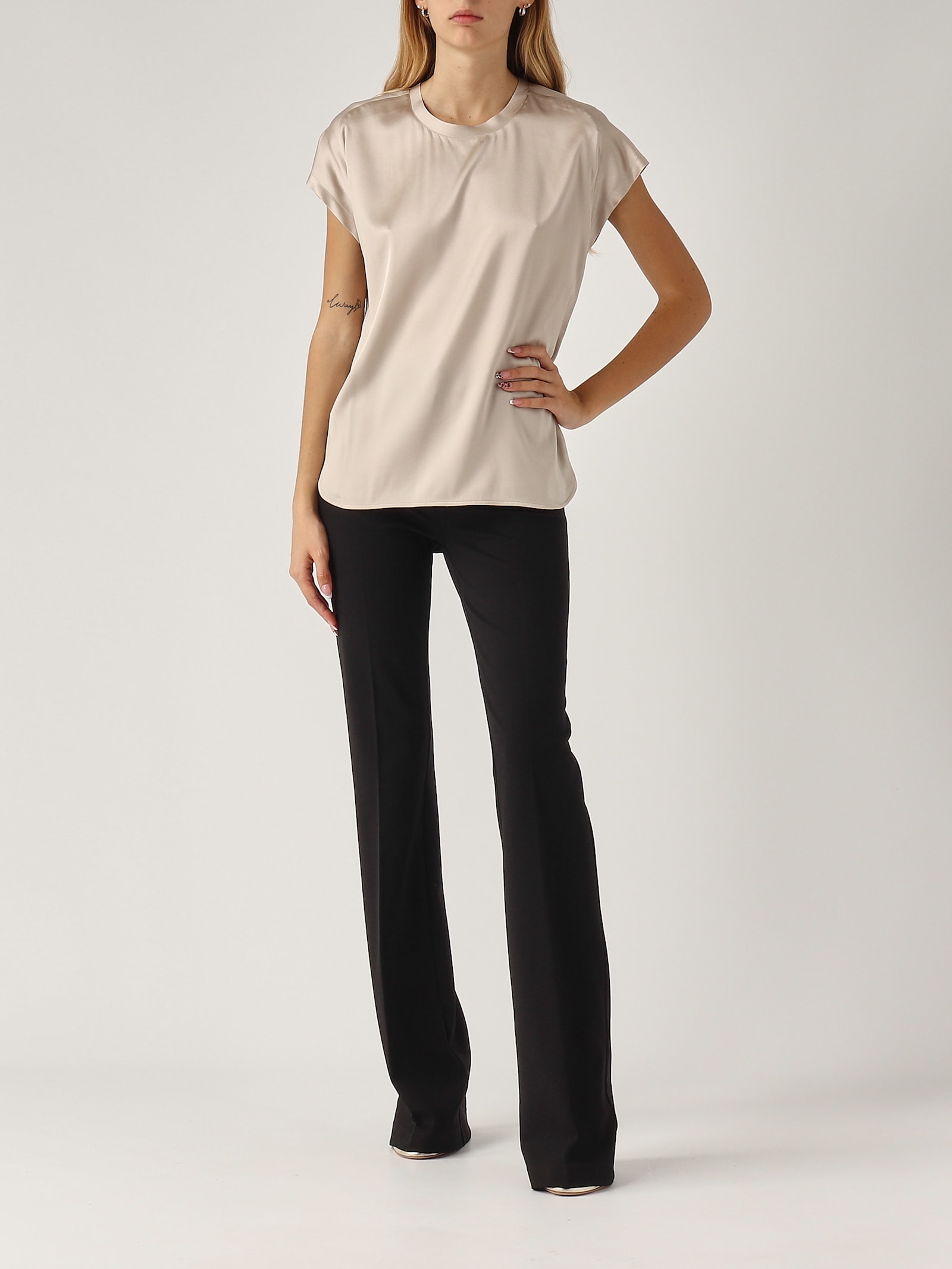 Shop Pinko Farida Blusa Satin Blouse In Cemento