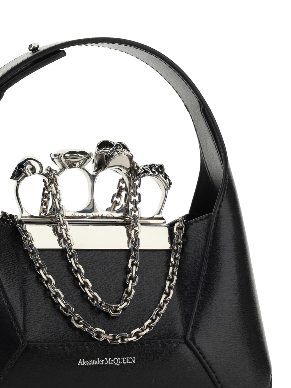 Alexander Mcqueen Mini Jewelled Leather Hobo In Nero