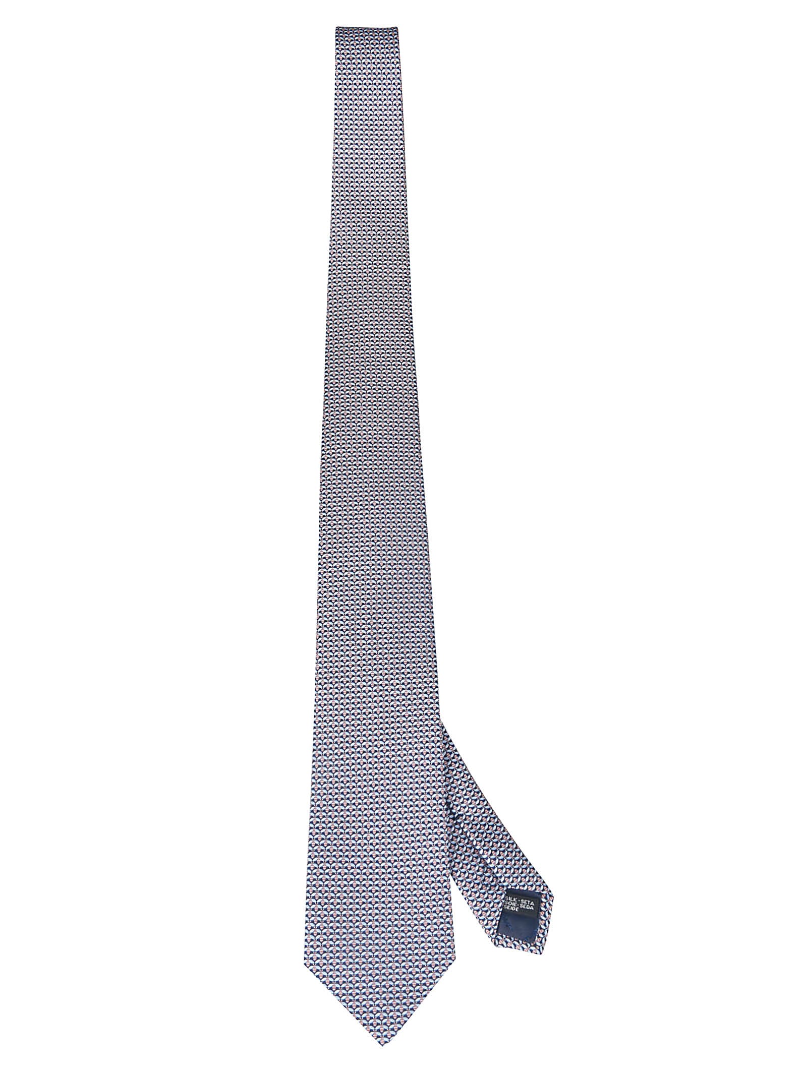 Ferragamo Printed Neck Tie In Navy/coral