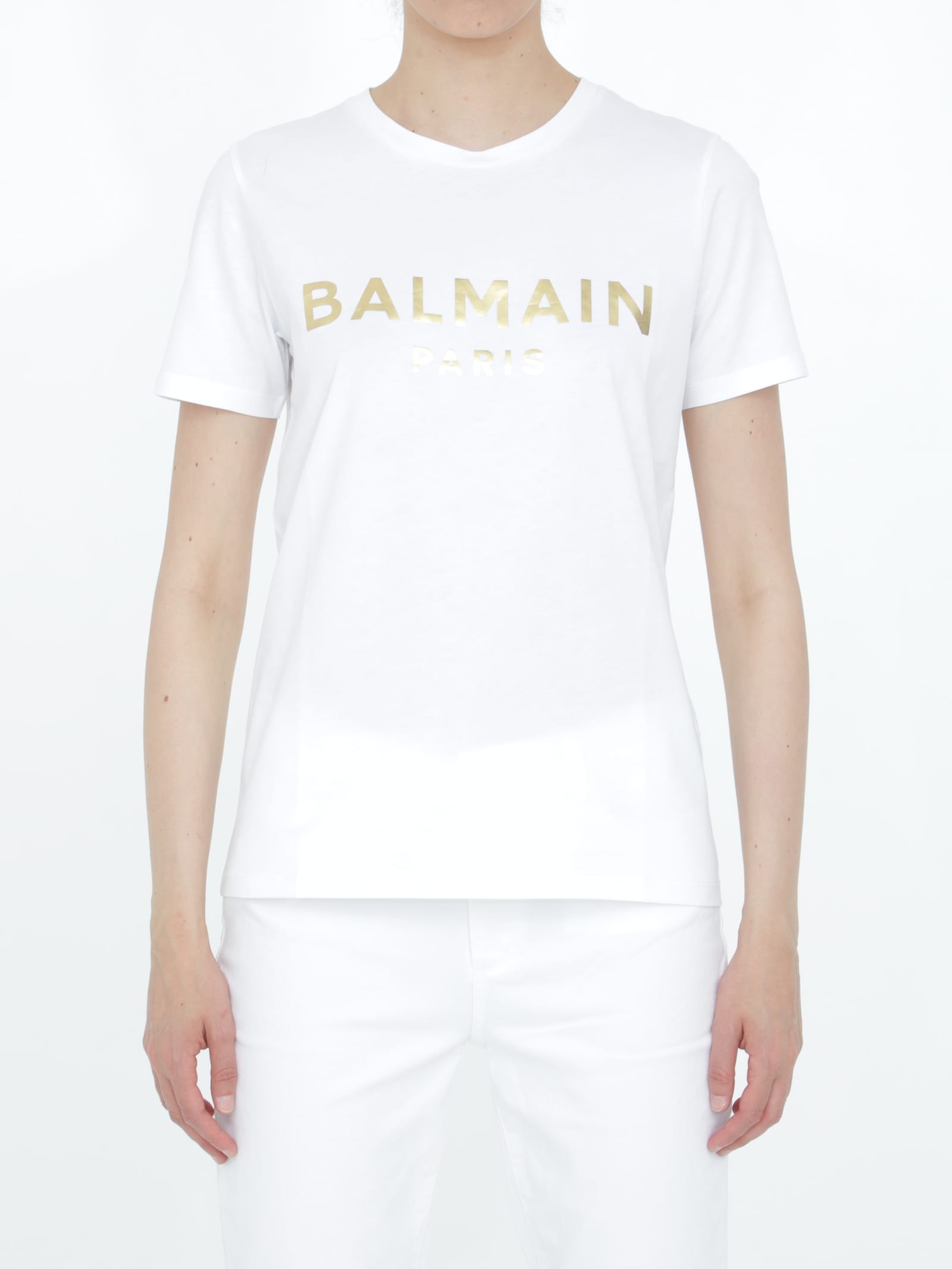 Balmain White T-shirt With Gold Logo