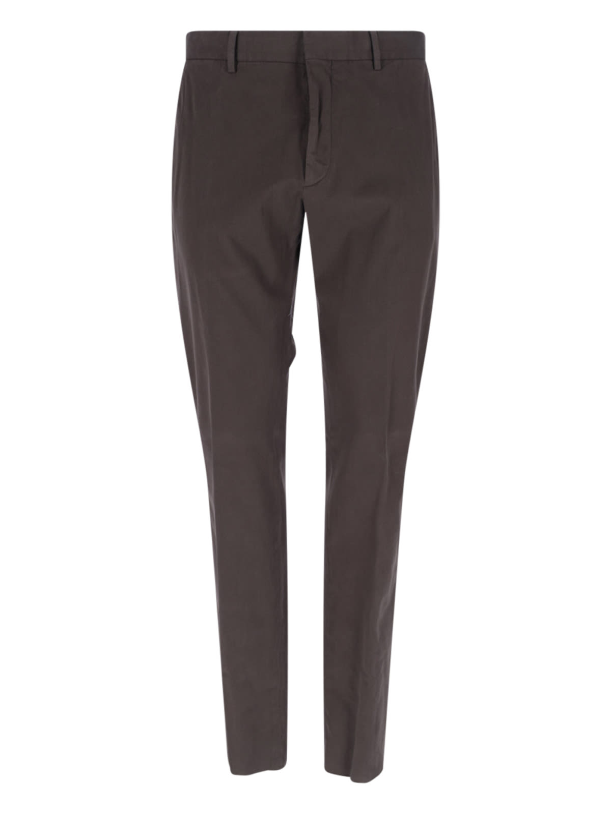 Zegna Straight-leg Brown Chinos With Hook And Zip Closure In Brown