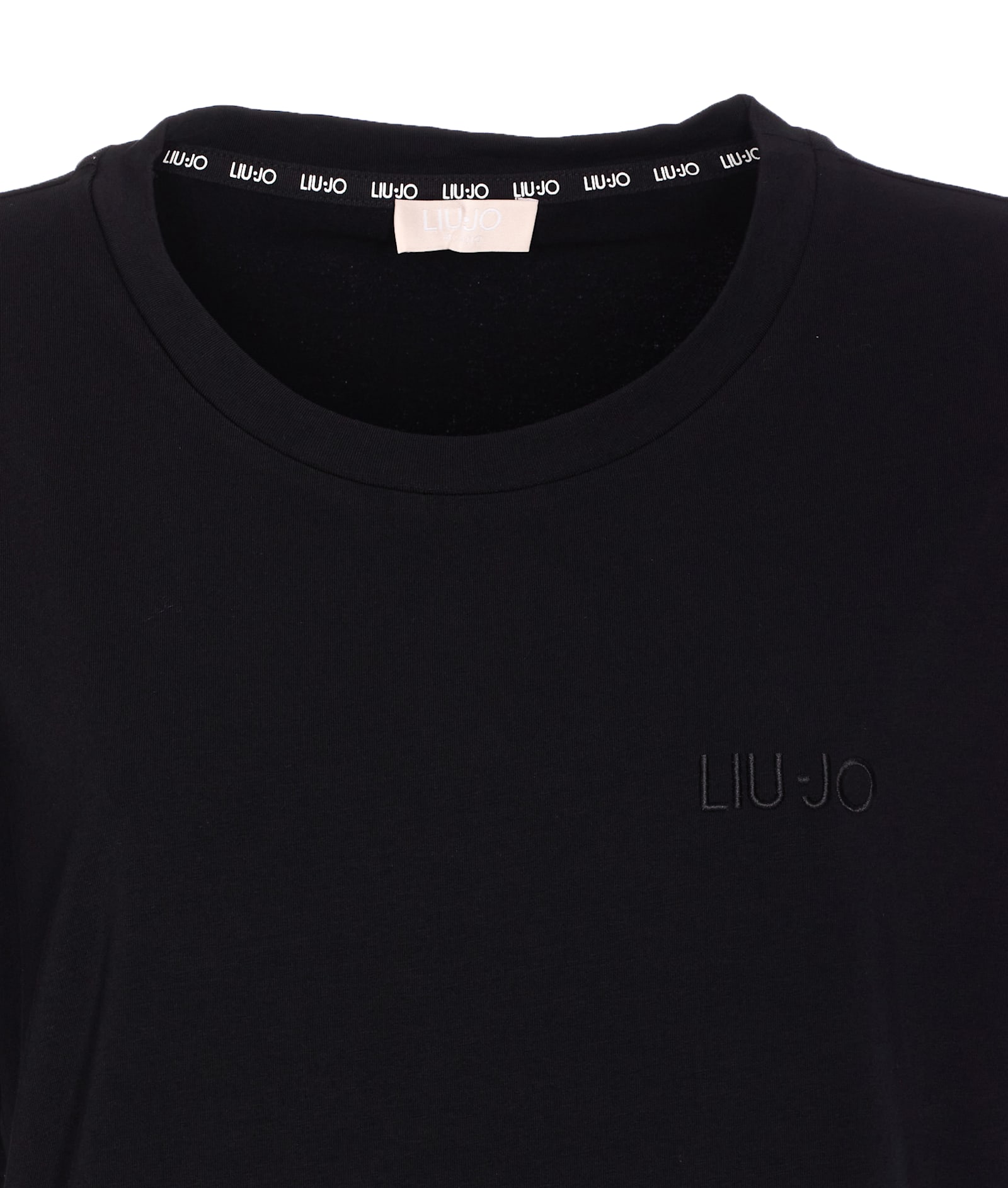 Liu •jo Crewneck T-shirt Button Embellishments In Black