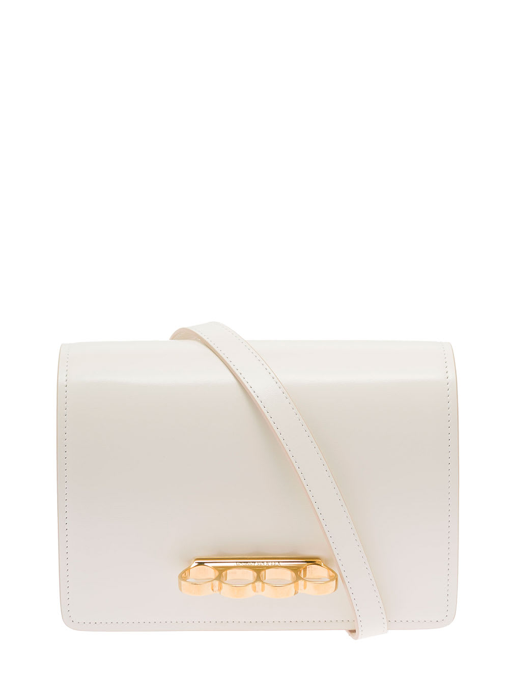 Alexander Mcqueen Womans Four Ring White Leather Crossbody Bag