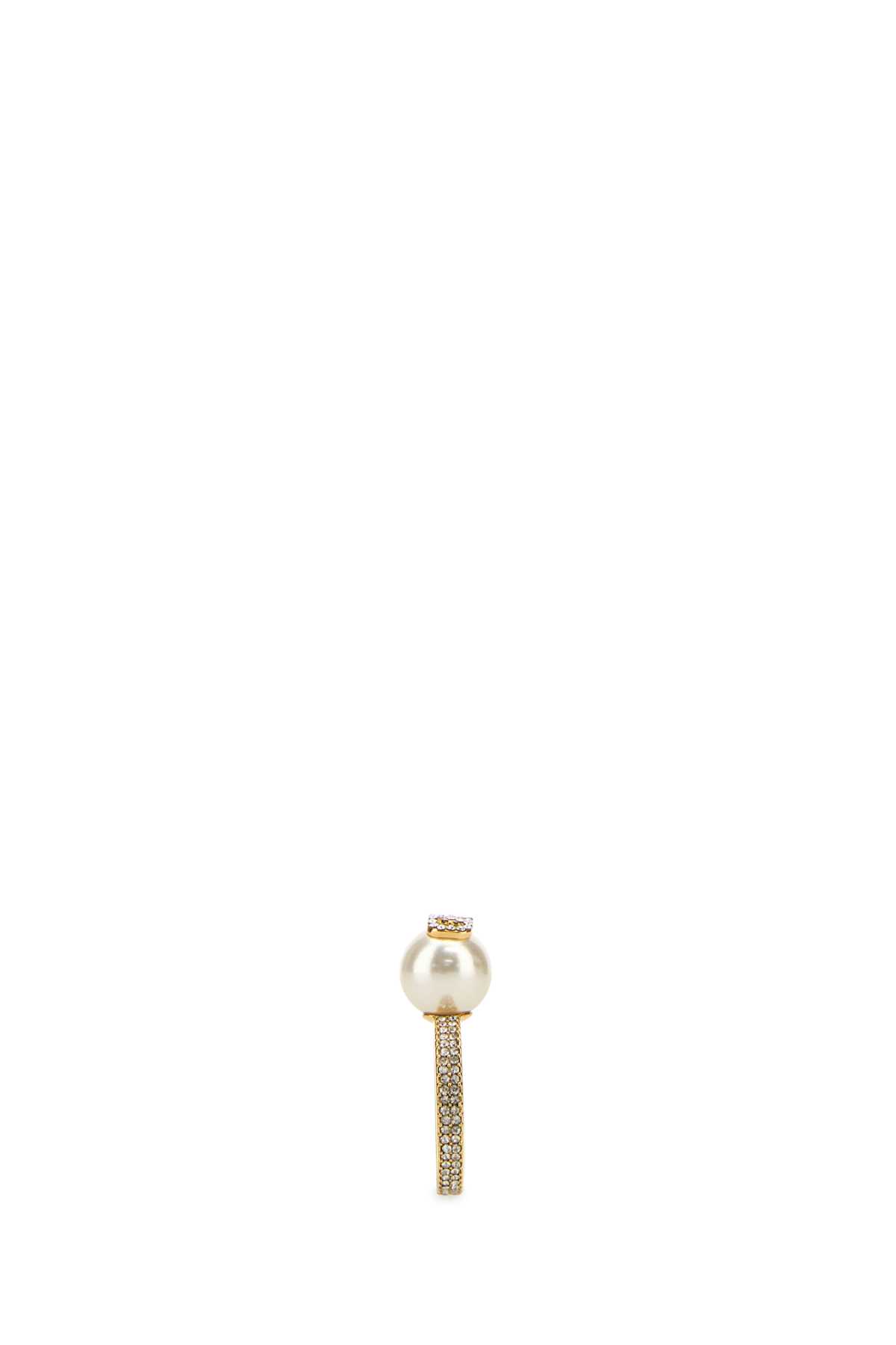 Valentino Garavani Women Gold Metal Vlogo Signature Ring In Oro18creamcrystalsilvershade