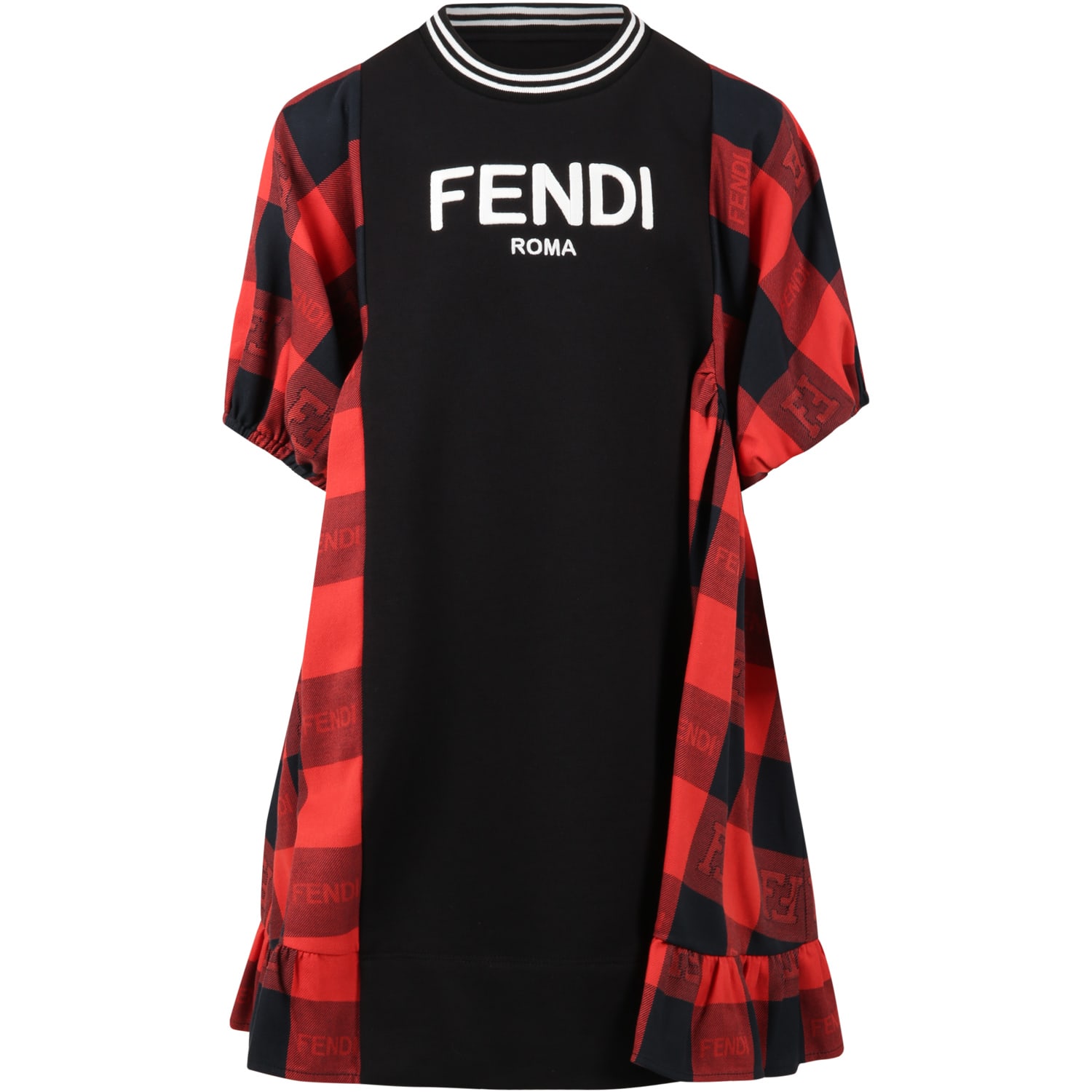 Fendi Black Dress For Girl With White Logo