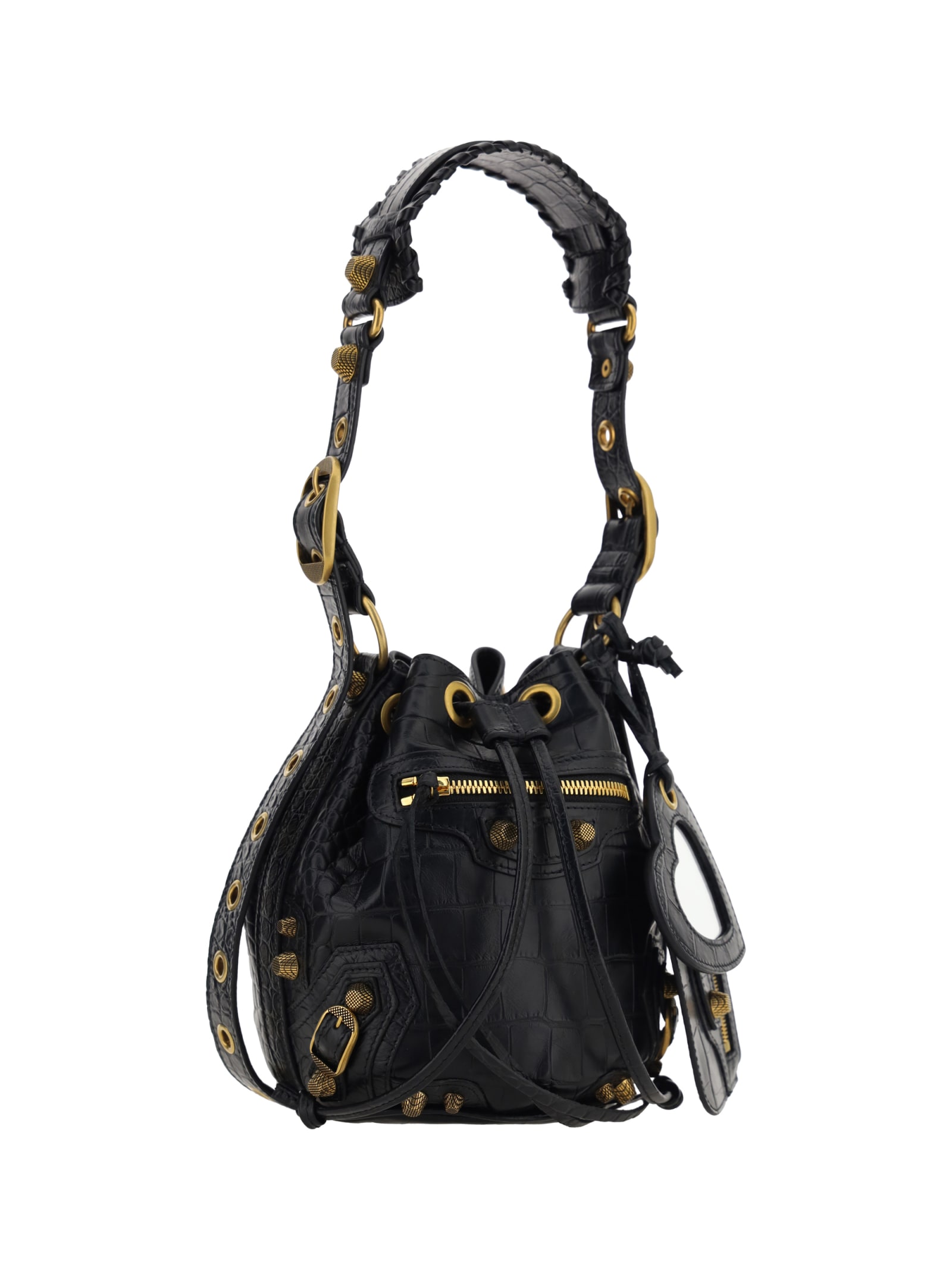 Balenciaga ‘le Cagole Xs' Strass Studded Croc-effect Leather Bucket Bag In Black