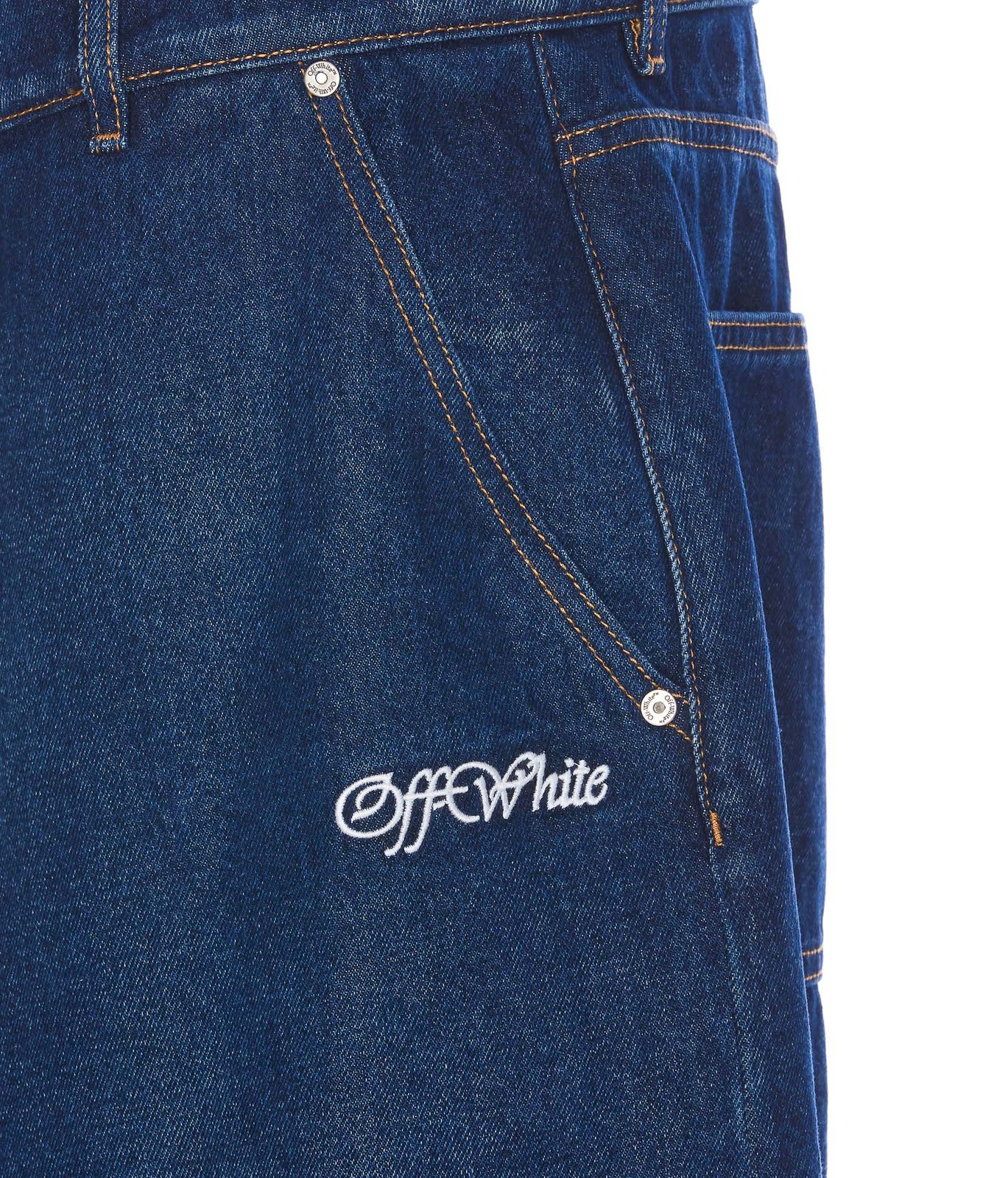 Shop Off-white Logo Embroidered Wide Leg Jeans In Blue