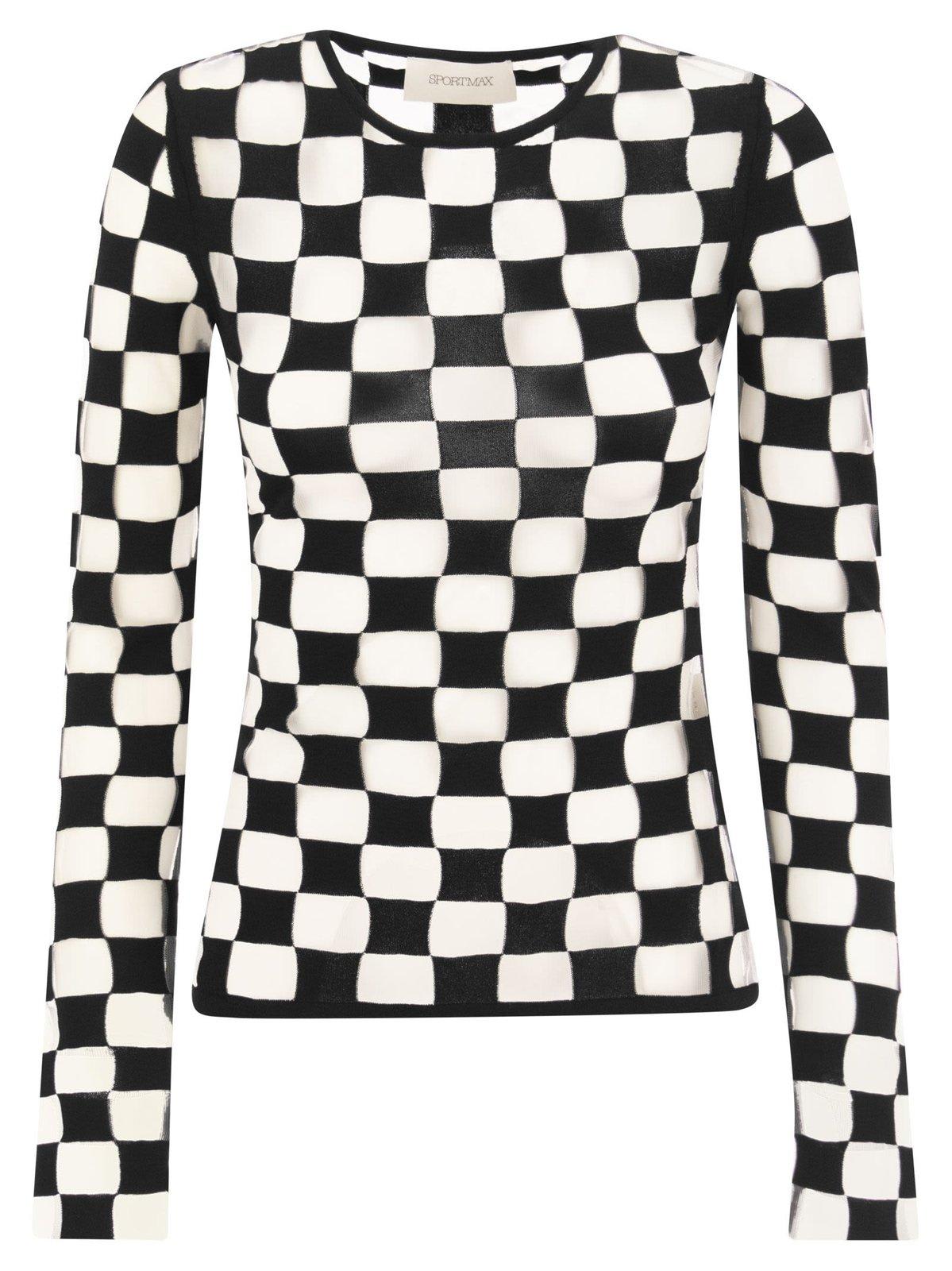 Shop Sportmax Checkerboard Effect Crewneck Knitted Jumper In Black