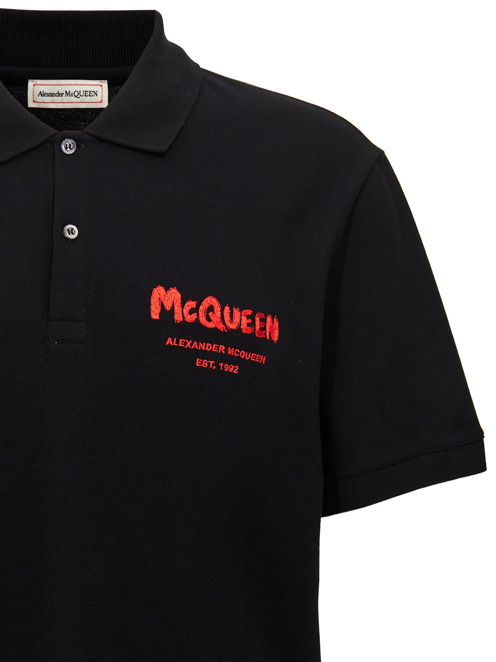 Shop Alexander Mcqueen Graffiti Polo Shirt In Black