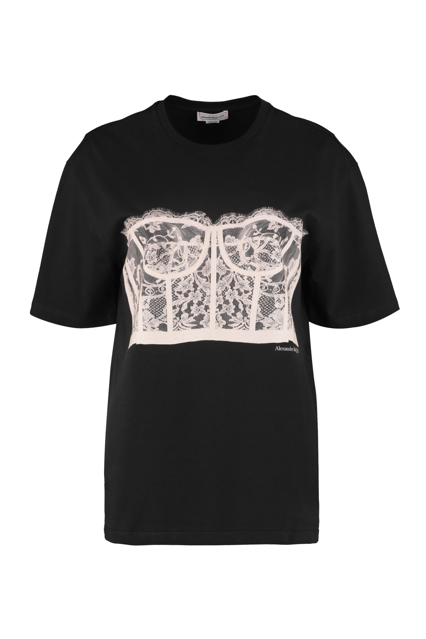 Shop Alexander Mcqueen Printed Short Sleeve T-shirt In Black