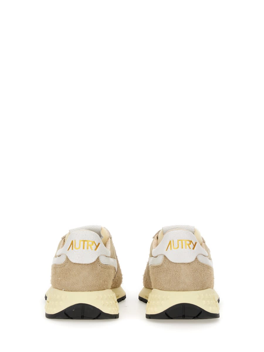 Autry Reelwind Low Nylon And Leather Craquele Pepper And White Sneakers In Pink