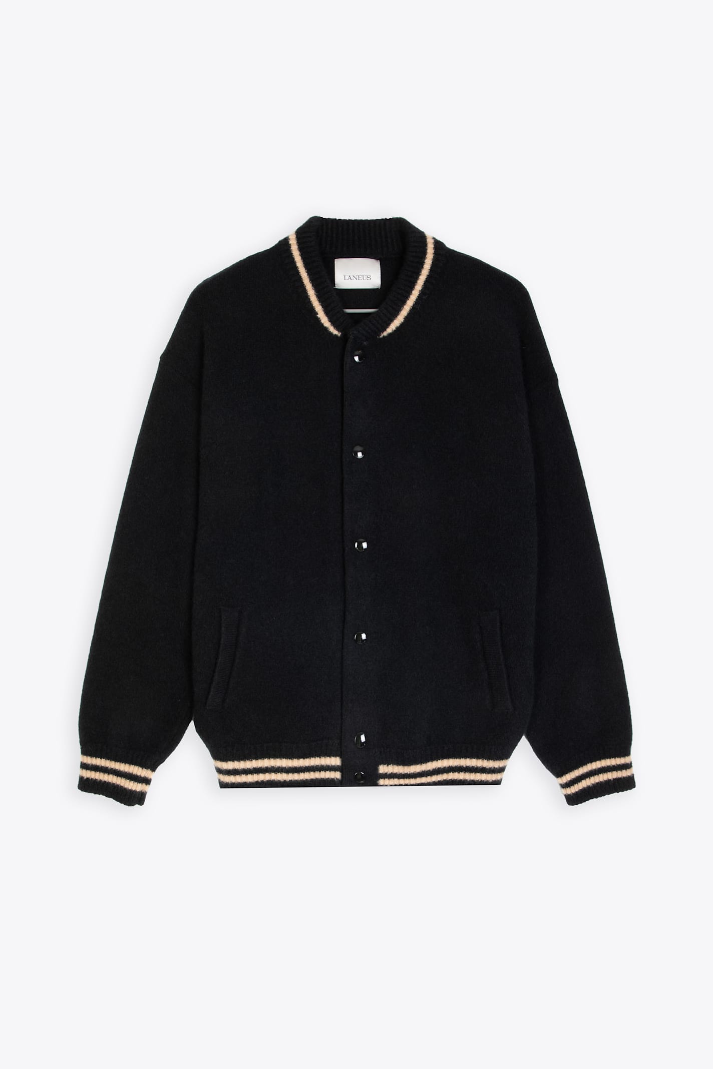 Bomber Soft Cashmere Black cashmere and silk varsity bomber jacket