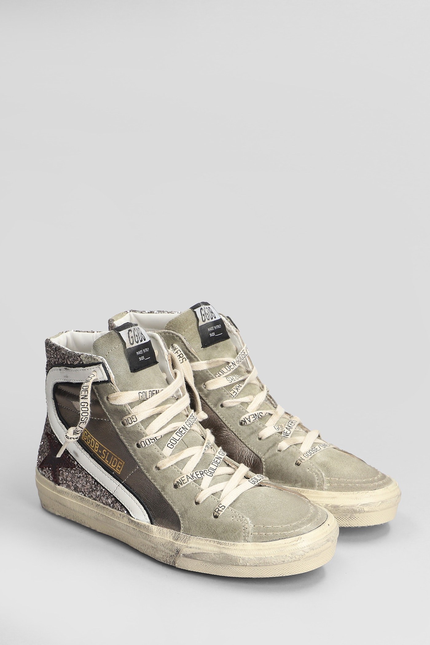 Shop Golden Goose Duble Quarter Sneakers In Grey Suede And Fabric