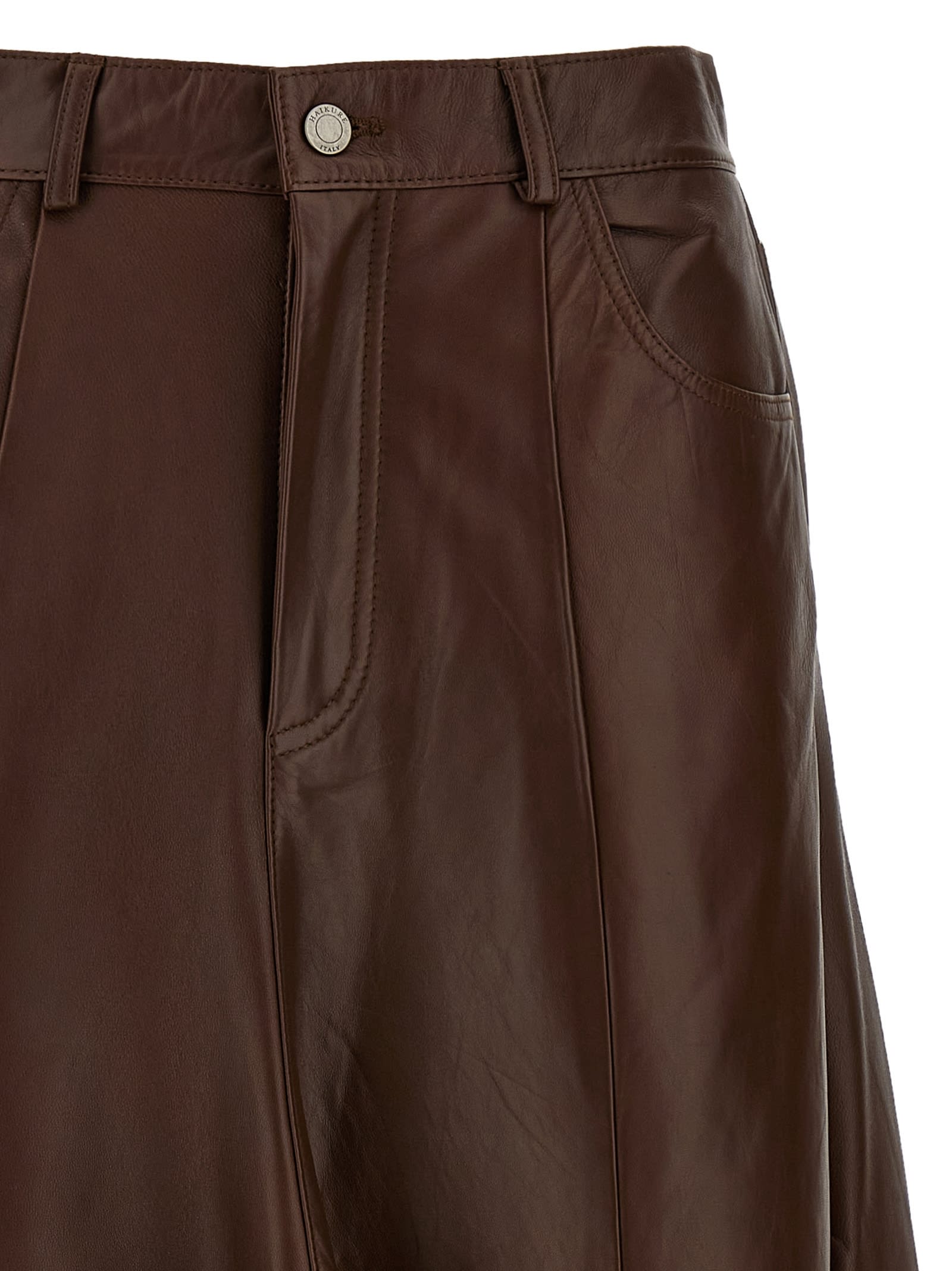 Haikure Serenity Leather Midi Skirt In Brown