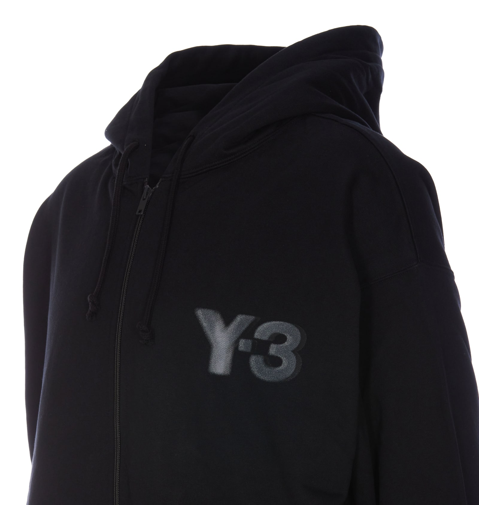 Shop Y-3 Logo Zip Hoodie In Black