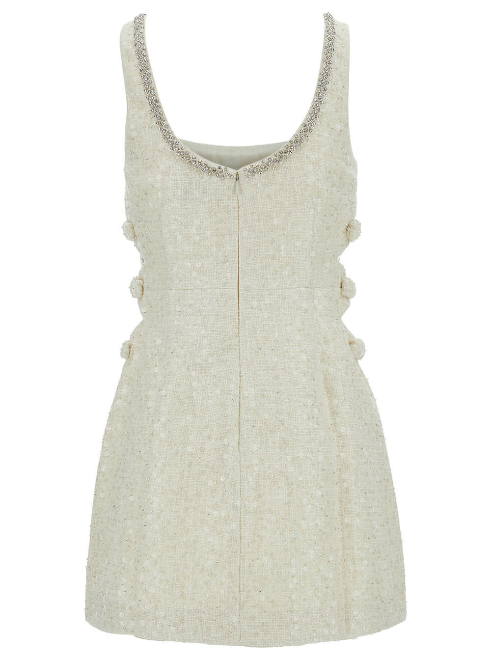 Shop Self-portrait Mini Ivory Dress With Bows And Cut-out In Tweed Woman In White