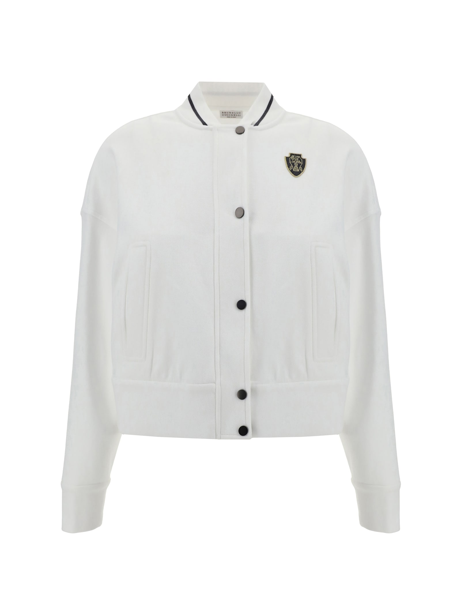 Brunello Cucinelli Logo Embroidery Cardigan In White
