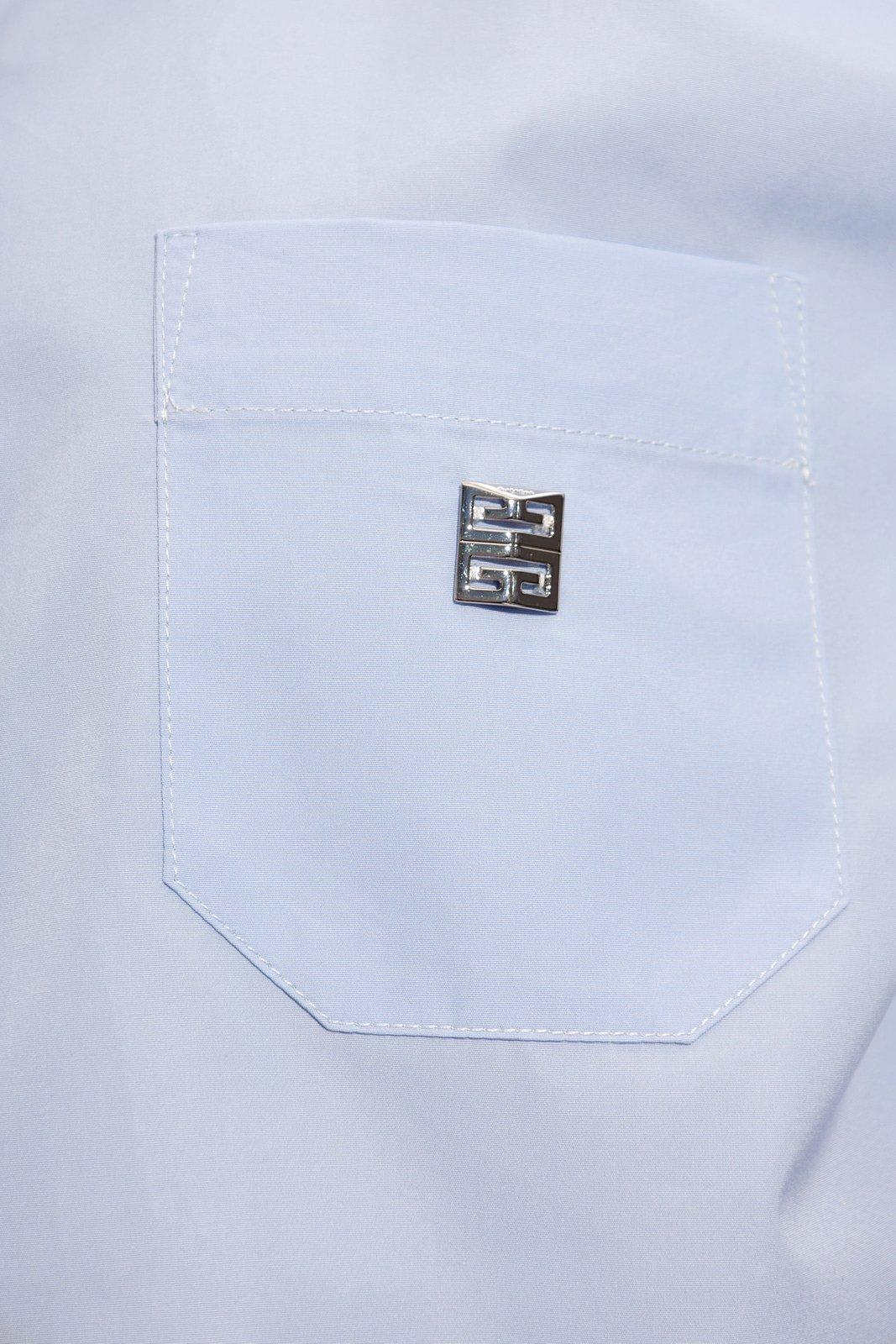 Shop Givenchy Logo Plaque Cropped Shirt In Blue