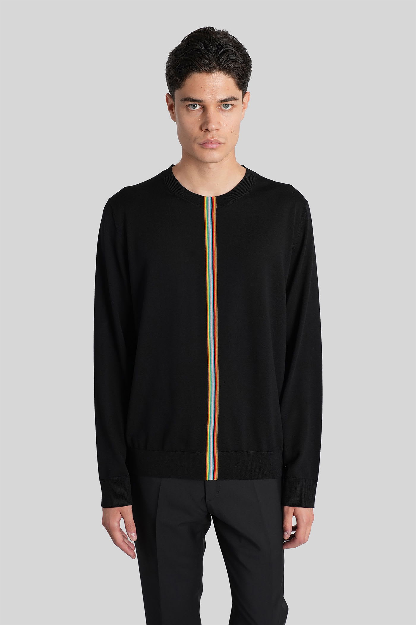 Paul Smith Merino Wool Jersey With Striped Detailing In Black