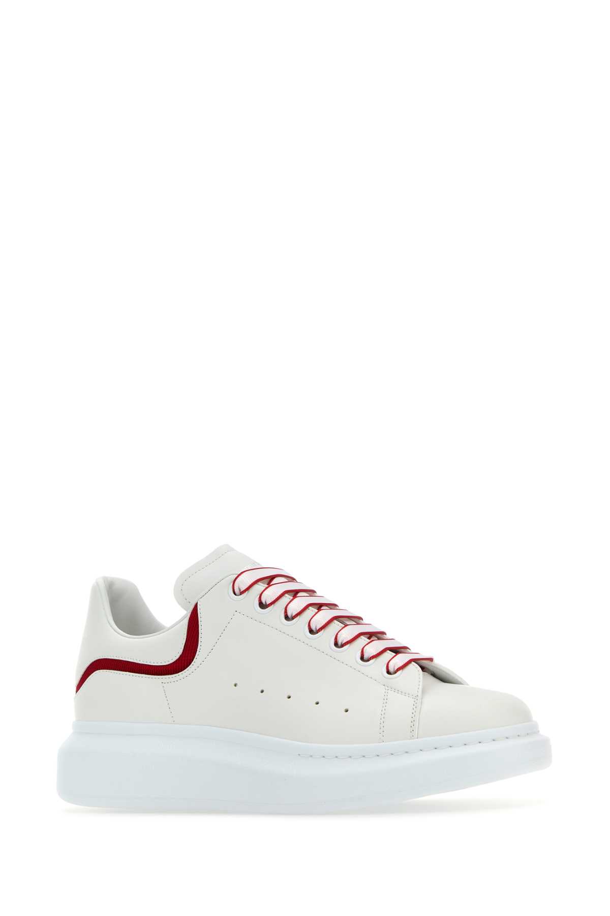 Shop Alexander Mcqueen White Leather Sneakers With White Leather Heel In Whitered