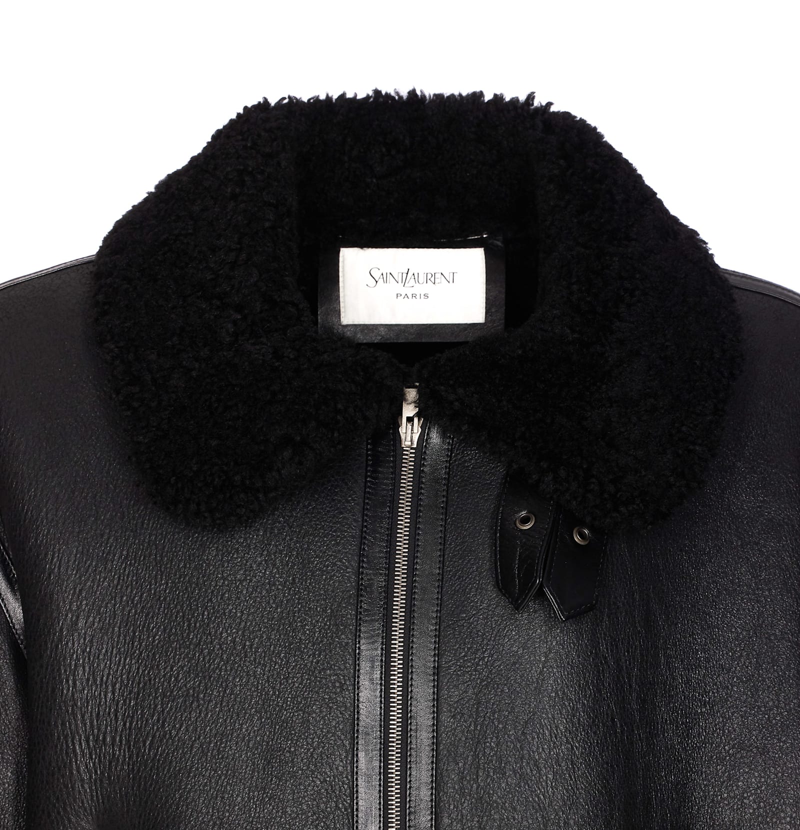 Saint Laurent Long-sleeved Leather Jacket In Black