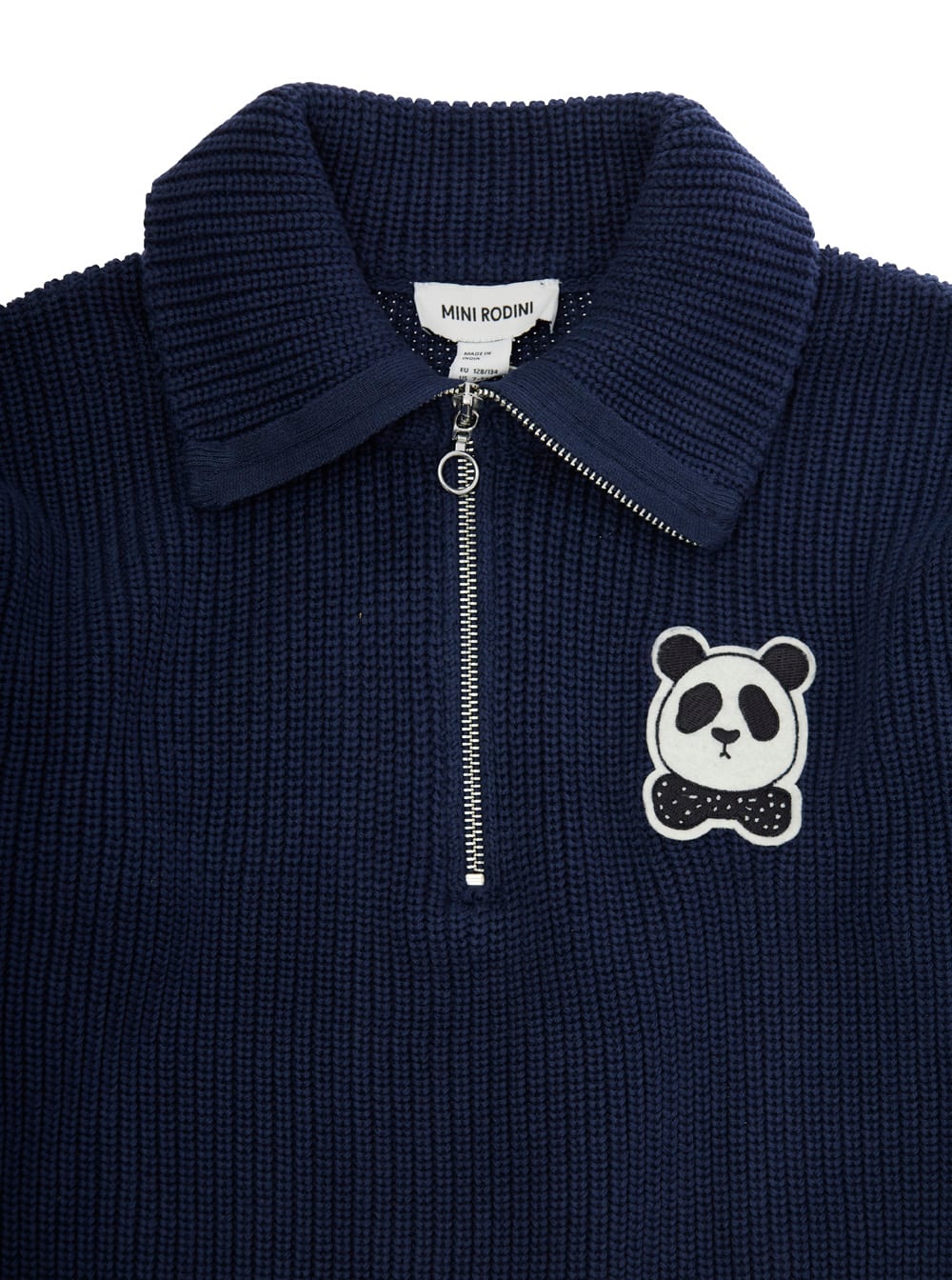 Mini Rodini Panda Cotton Half-zip Sweater In Multi