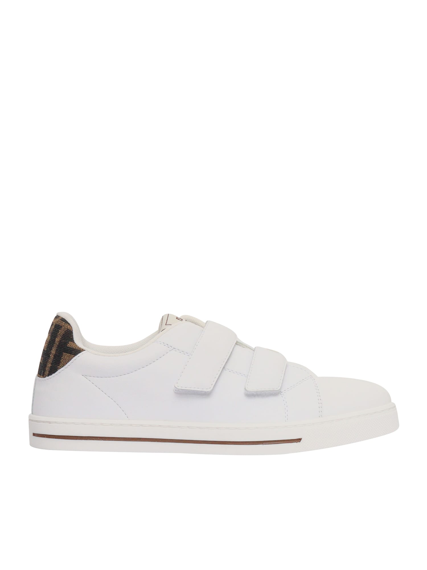 Fendi Kids Leather Velcro Strap Trainers In White