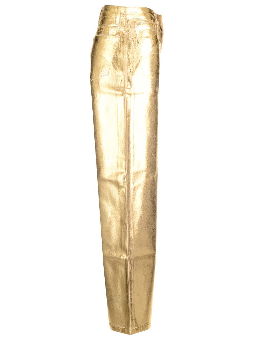 Shop Ganni Gold Foil Jeans