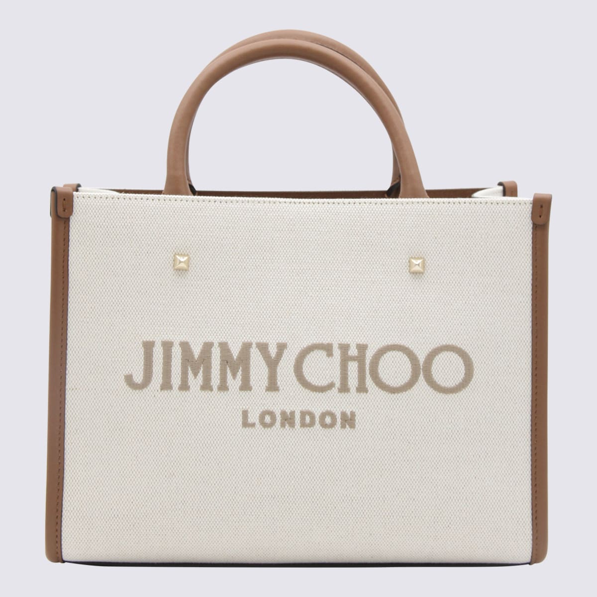Shop Jimmy Choo Natural And Taupe Canvas Avenue Tote Bag In Natural/taupe/dt/light