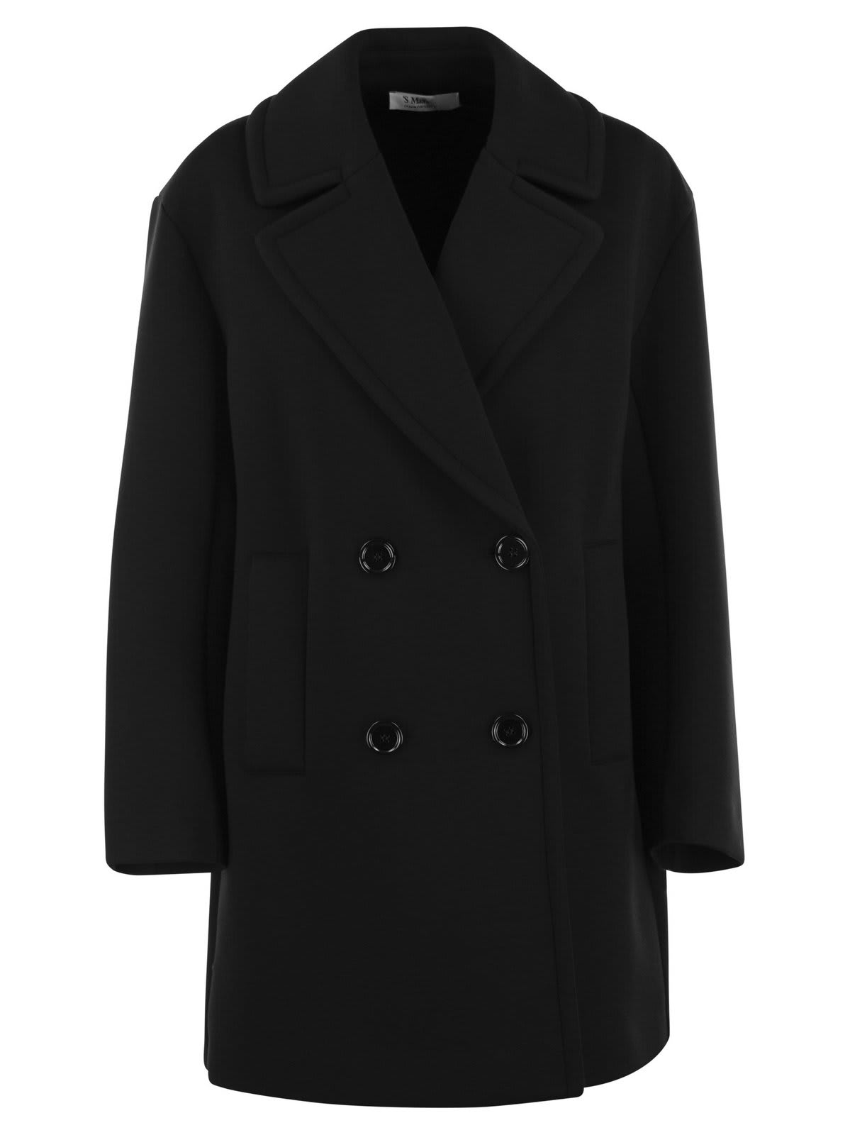 Shop Max Mara Doublebreasted Straight Hem Peacoat In Black