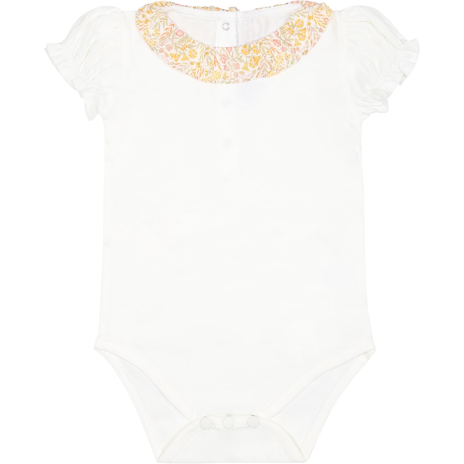 Shop Tartine Et Chocolat White Bodysuit For Baby Girl With Liberty Fabric