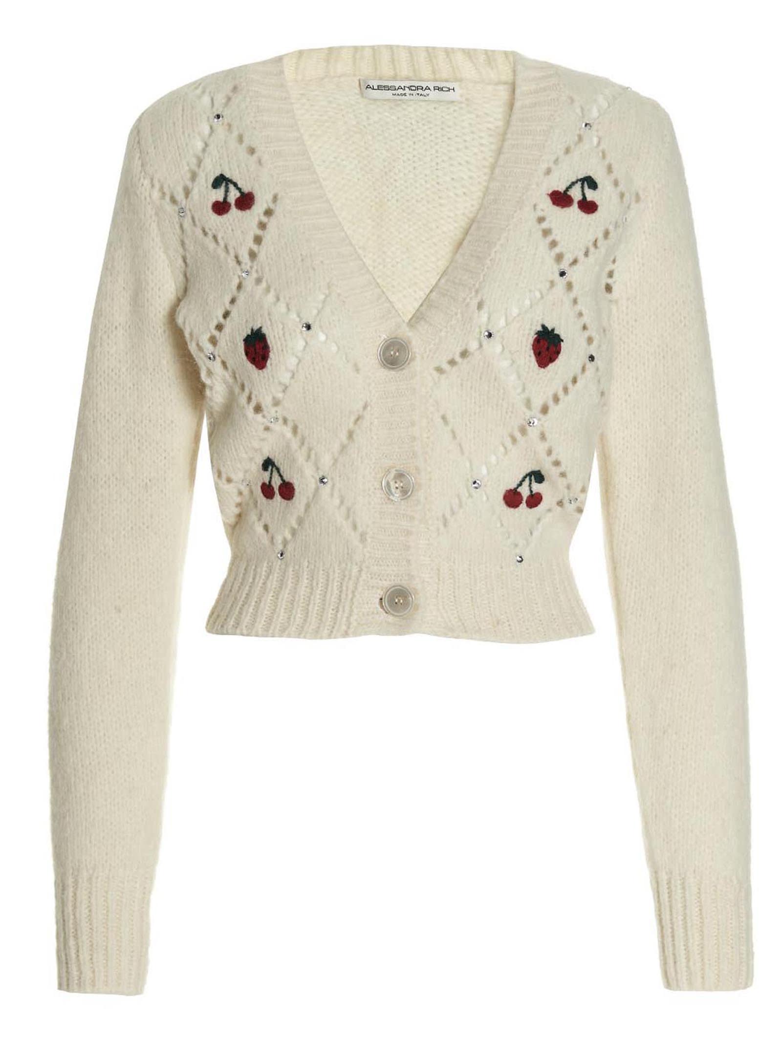 Alessandra Rich Crystal Fruit Embroidery Cardigan