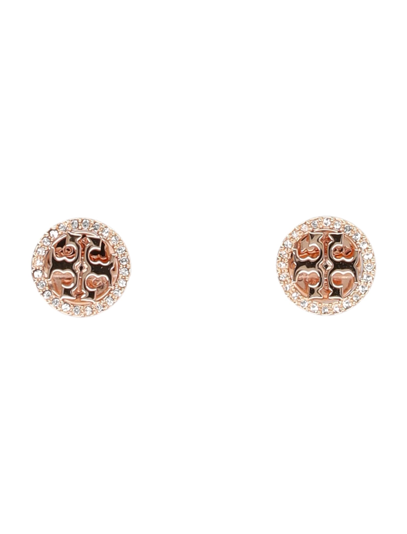 Shop Tory Burch Miller Pave Stud Earring In Rose Gold / Crystal