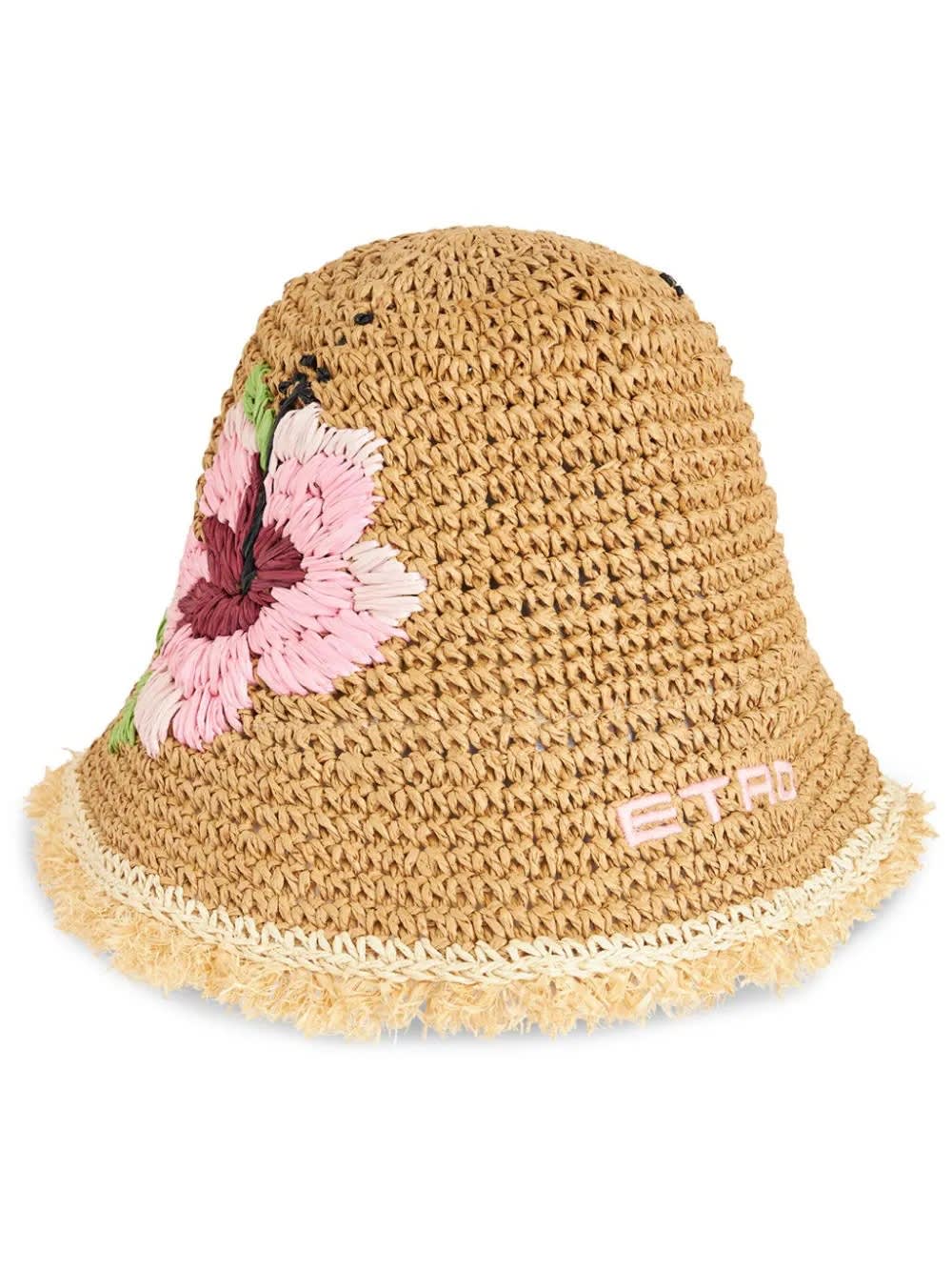 Etro Frayed Woven Raffia Bucket Hat In Brown