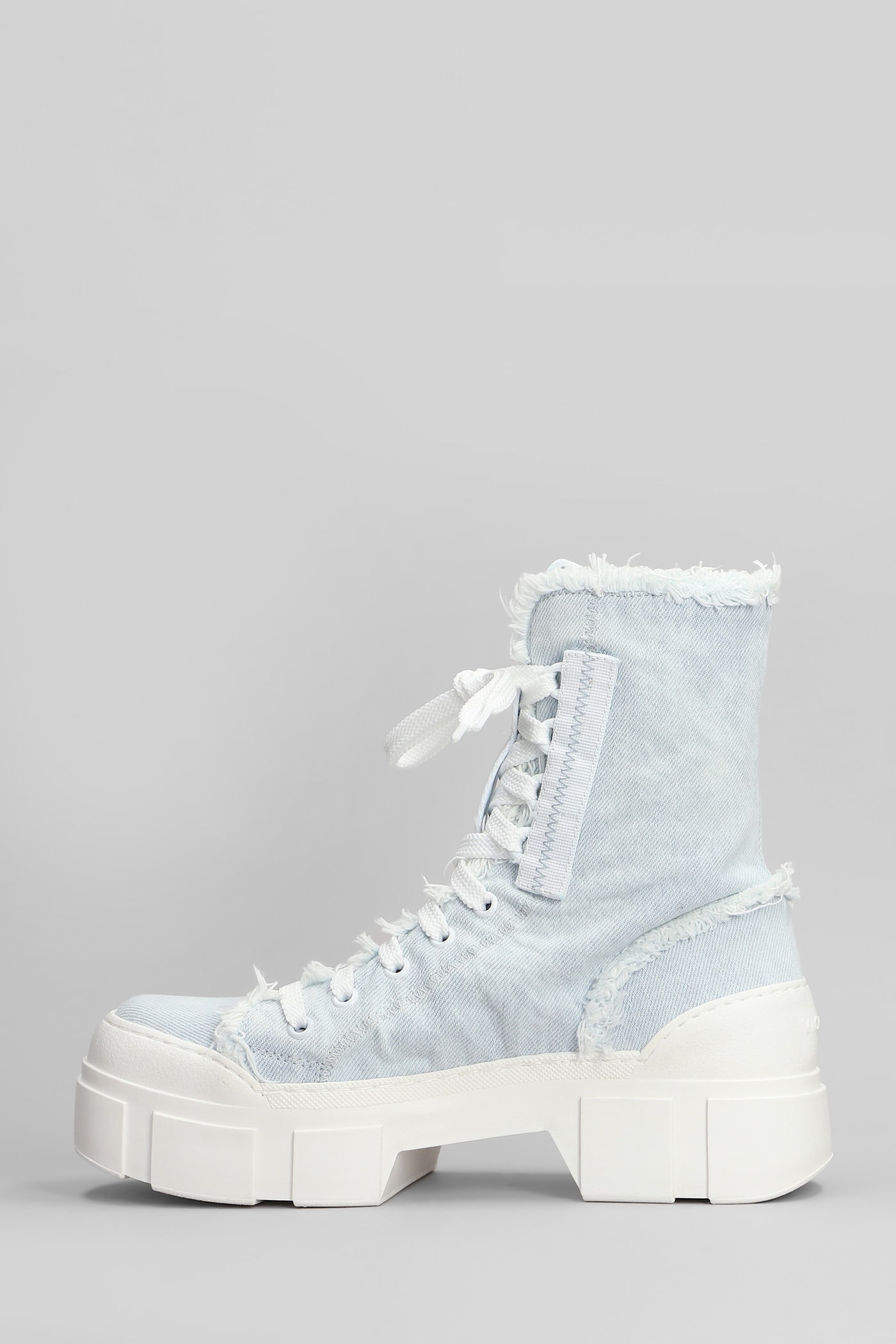 Shop Vic Matie Denim 500 Combat Boots In Cyan Fabric