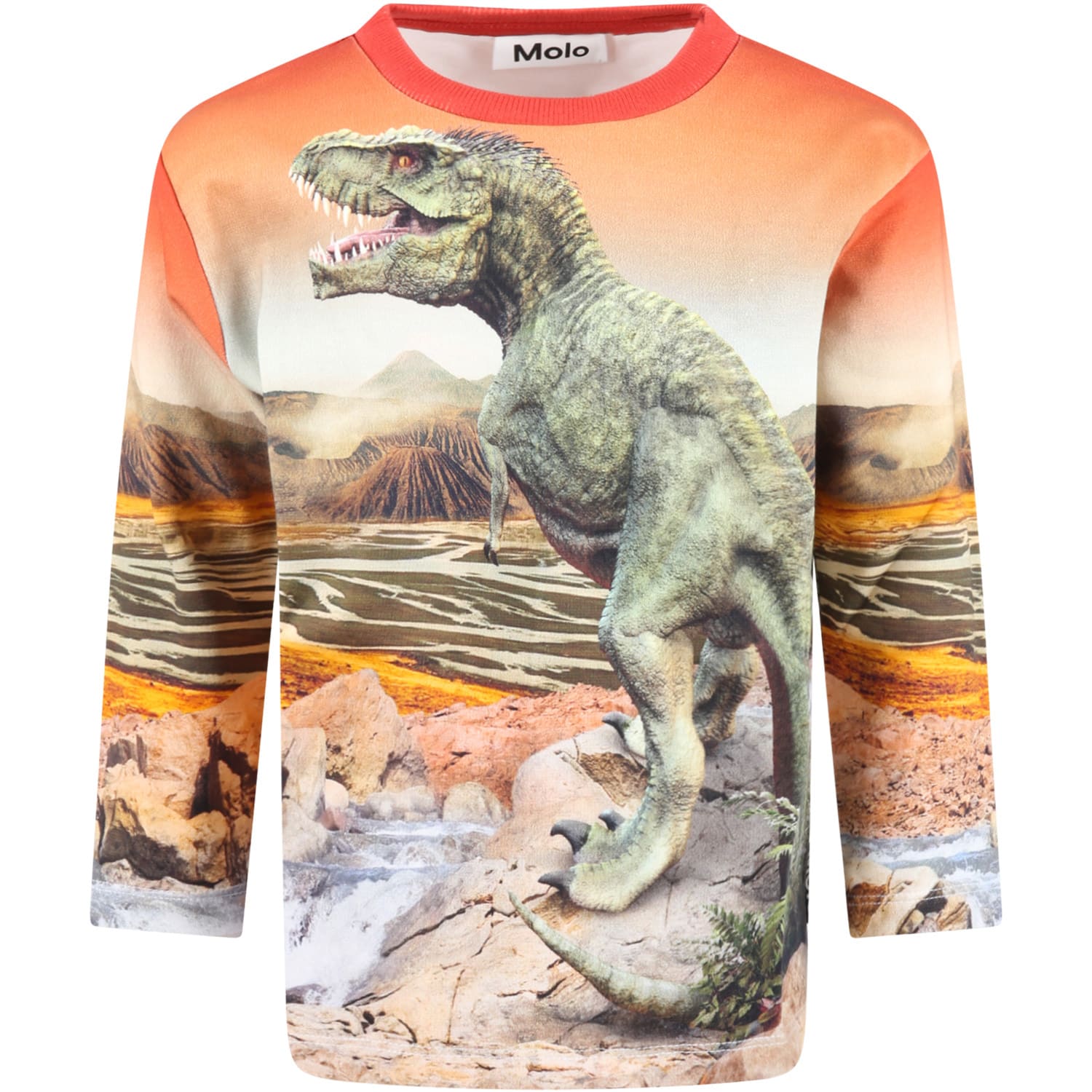 Molo Orange mountoo Sweatshirt For Boy With Dinosaurs