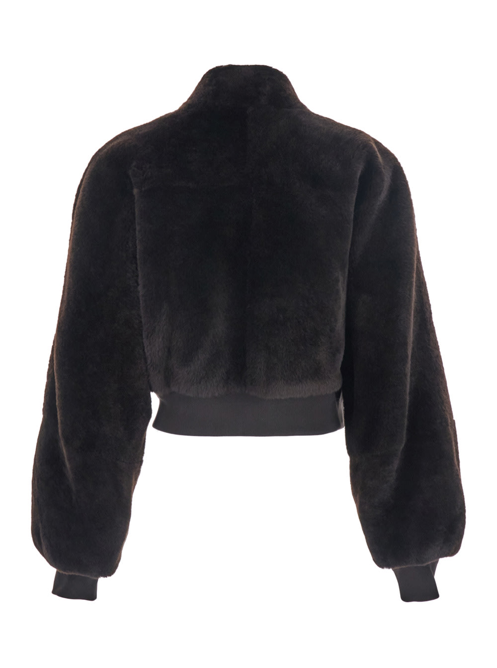 Phoebe Philo Brown Cropped Bomber Jacket With Bomber Collar In Fur Woman In Brown