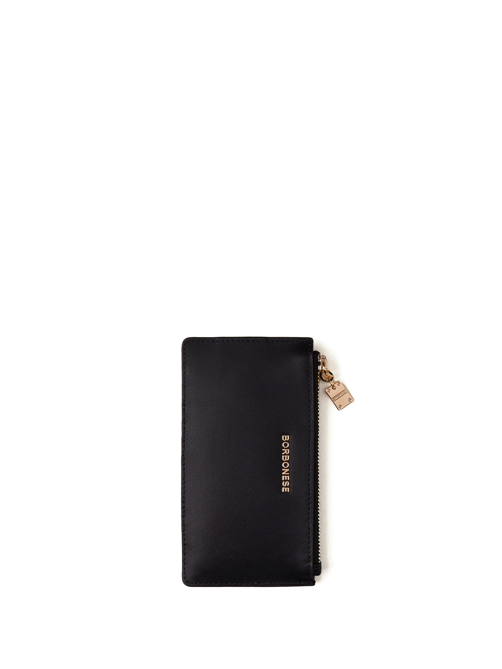 Borbonese Medium Black Leather Card Holder In Nero