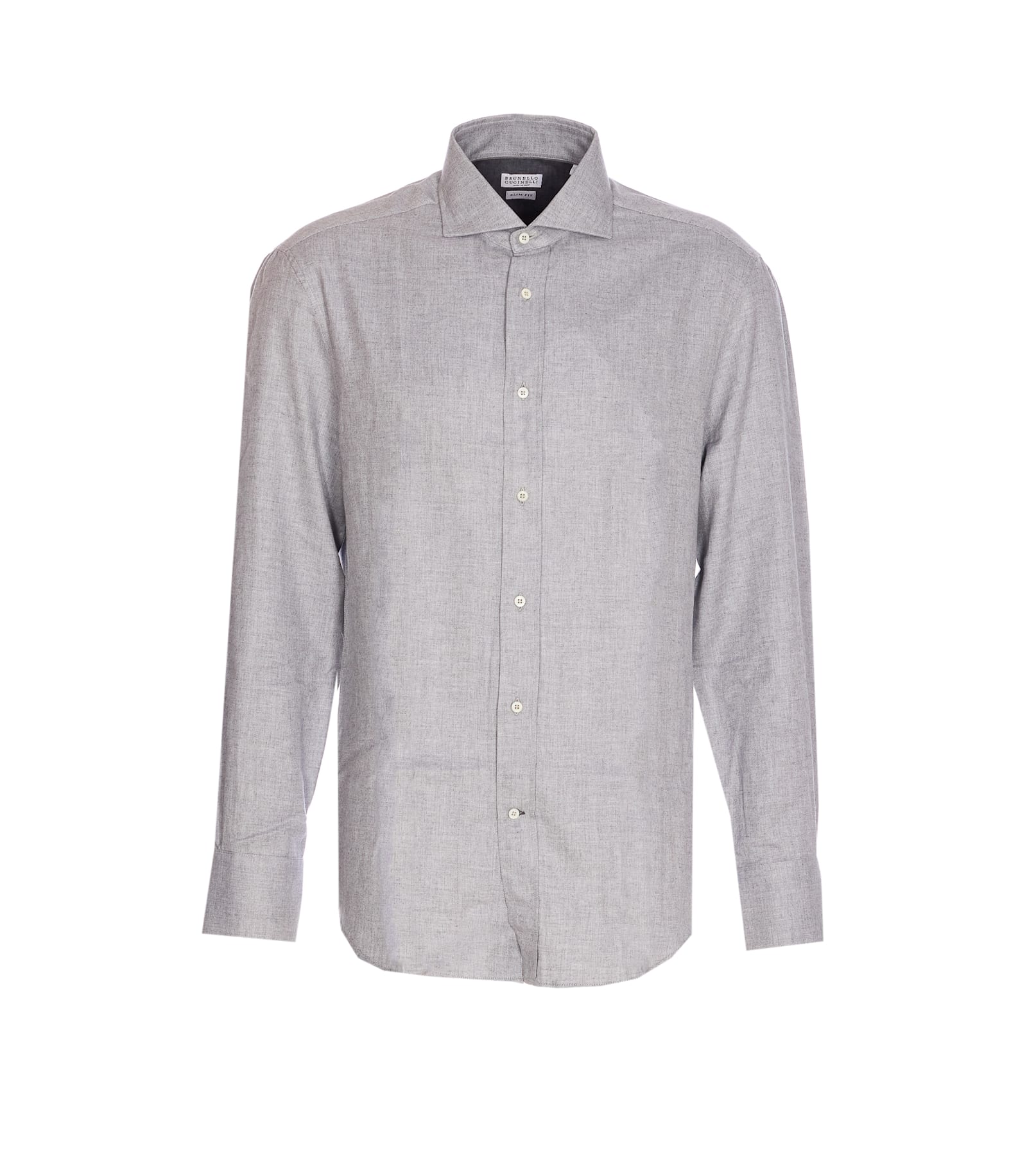 Brunello Cucinelli Chevron Motif Flannel Shirt With Button-down Collar In Gray
